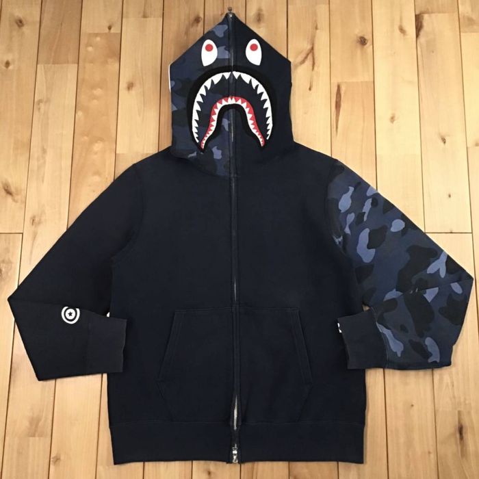 Bape BAPE Navy × Blue camo Shark full zip hoodie a bathing ape
