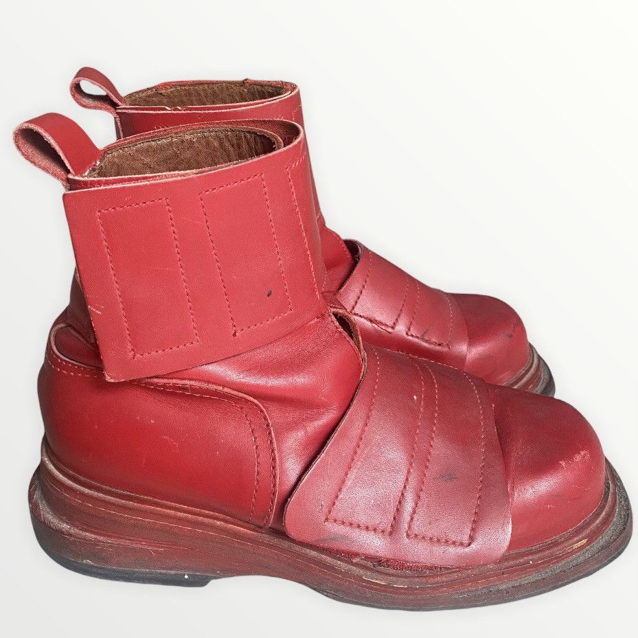 image of Dirk Bikkembergs Velcro Leather Boots - Aw96 in Red, Men's (Size 8)