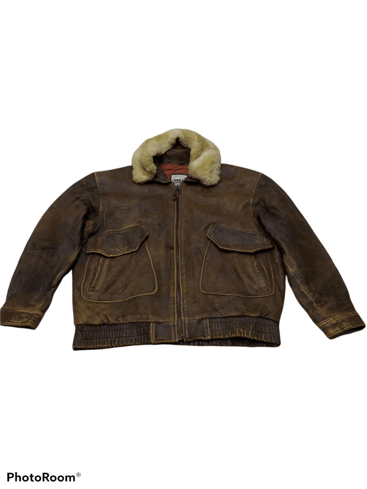 Vintage THRASHED URBAN EXPRESS BOMBER LEATHER JACKET Size US L / EU 52-54 / 3 - 4 Thumbnail