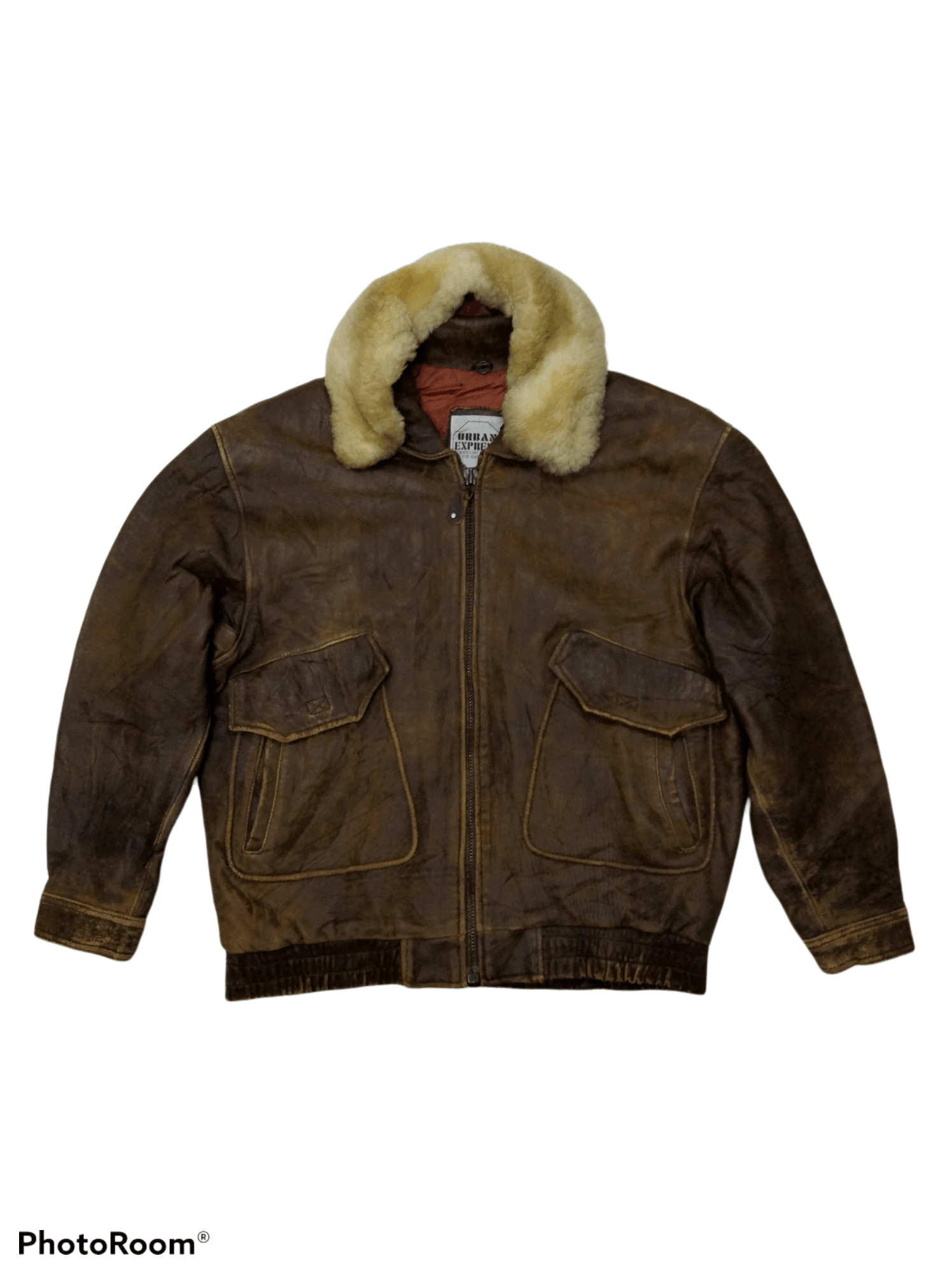 Vintage THRASHED URBAN EXPRESS BOMBER LEATHER JACKET Size US L / EU 52-54 / 3 - 1 Thumbnail