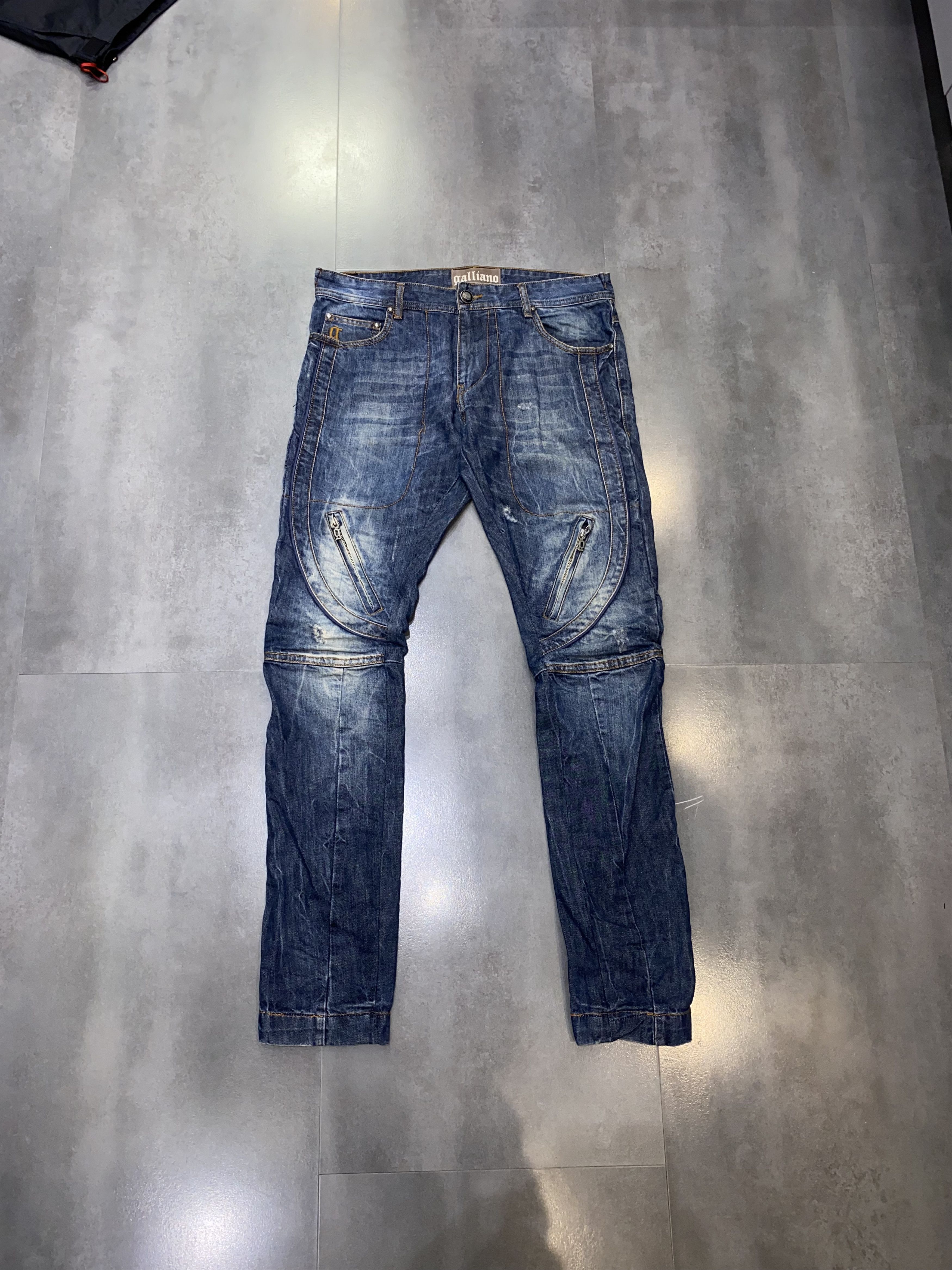 John Galliano Galliano Distressed Zipped Denim Biker Pants Size US 30 / EU 46 - 1 Thumbnail
