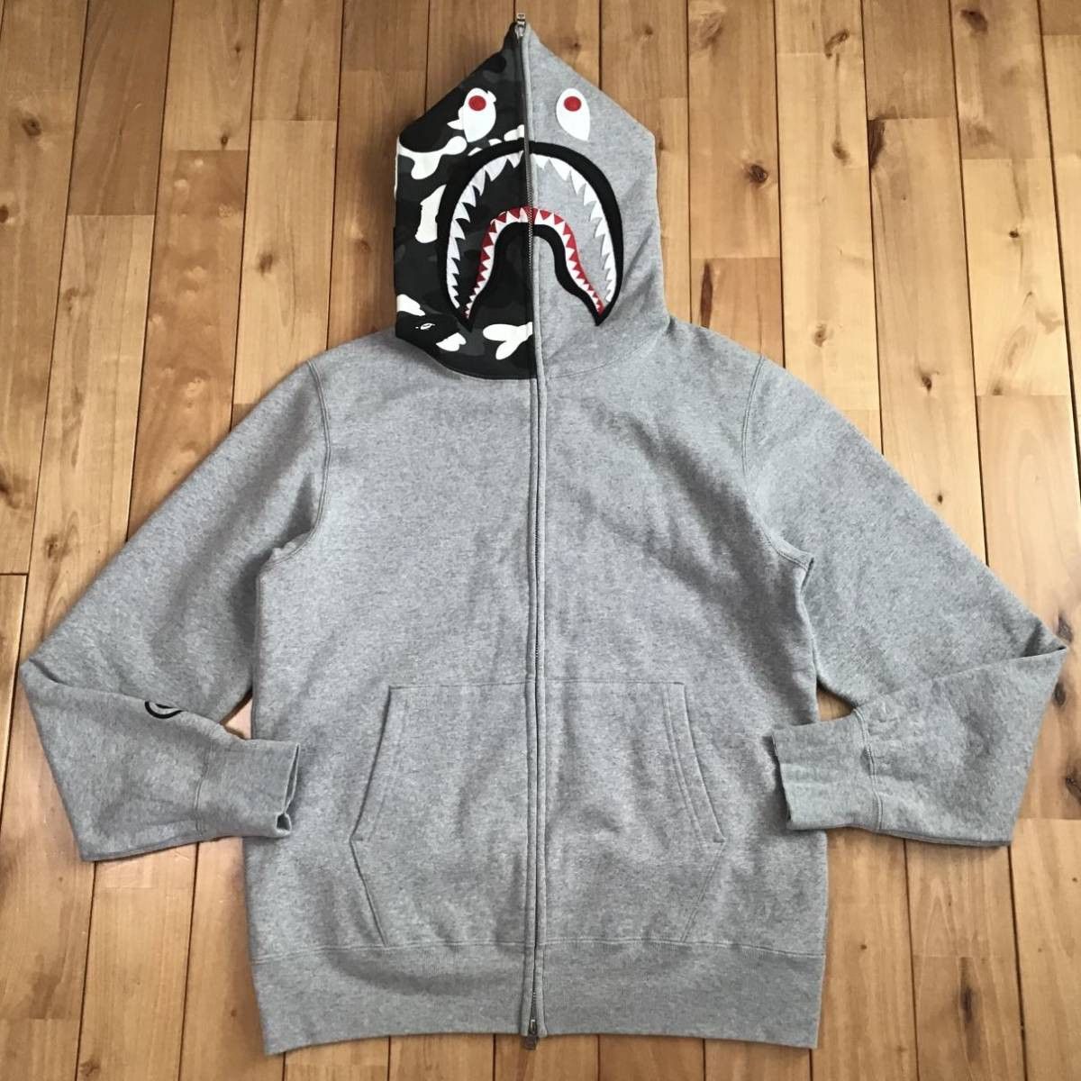 image of Glow In The Dark City Camo Shark Full Zip Hoodie Bape Ape in Grey, Men's (Size Large)