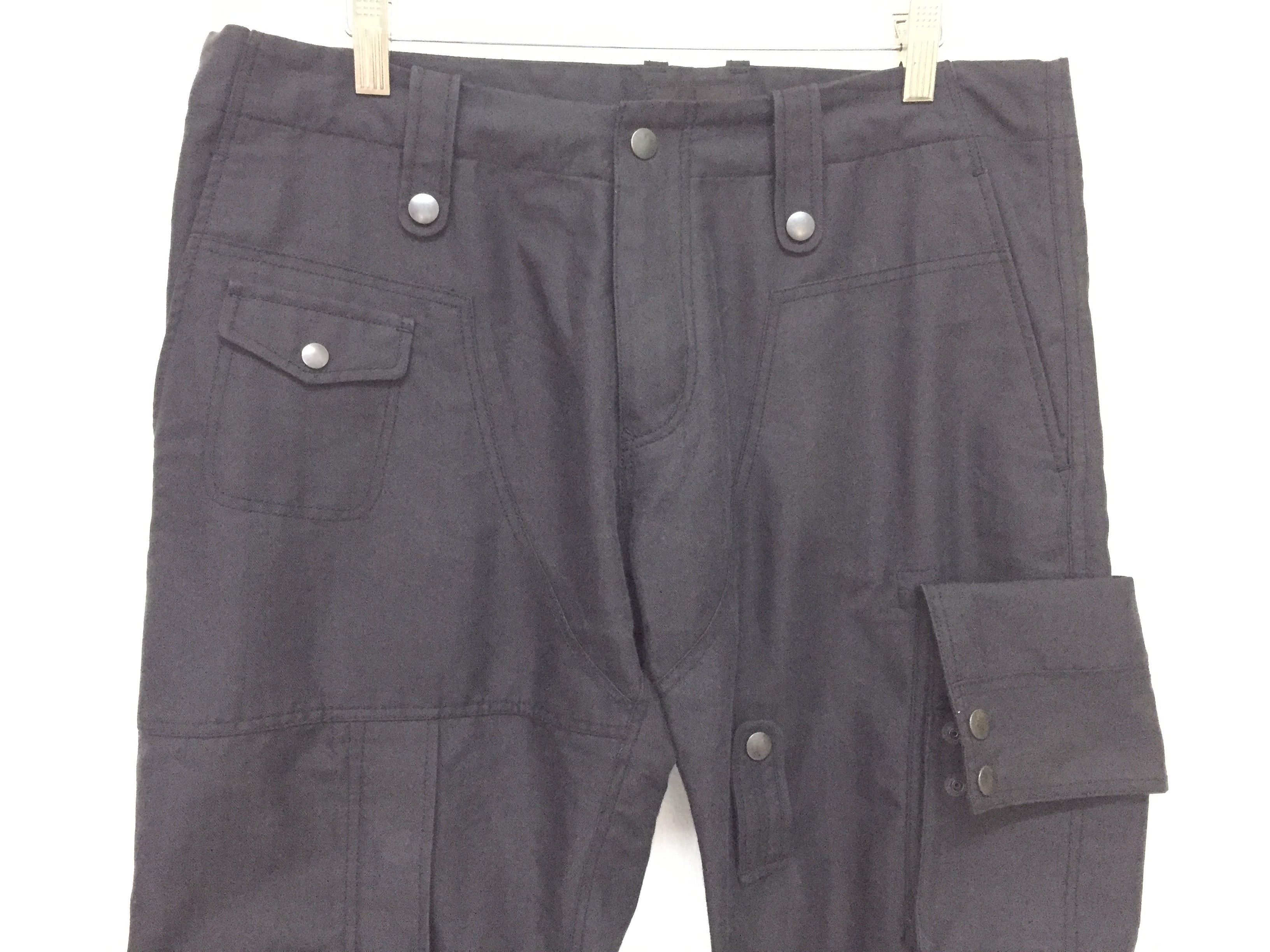 Japanese Brand × Kiminori Morishita × Tete Homme herringbone gas mask 3D Pocket bondage cargos flare pants Size US 35 - 3 Thumbnail