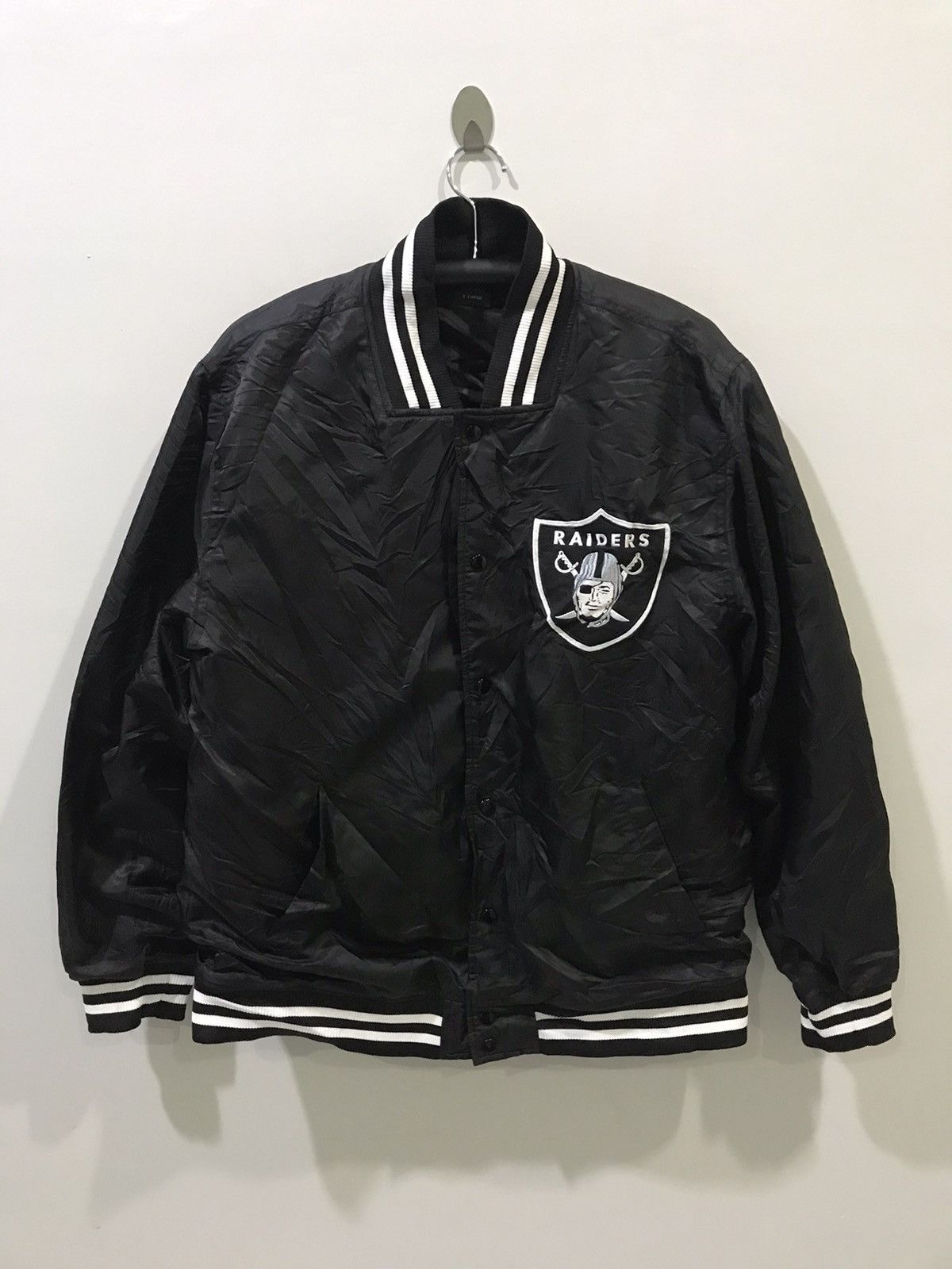 image of Raiders Nfl Nylon Varsity Jacket in Black, Men's (Size XL)