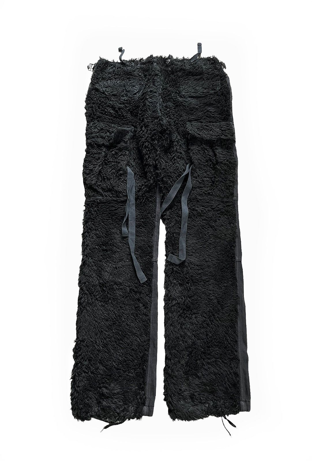 image of Miharayasuhiro Hybrid Faux Fur Fleece Cargos in Black, Men's (Size 32)