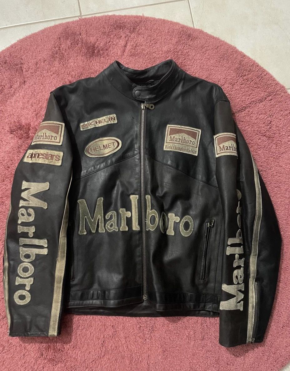 image of Vintage Marlboro Racing Leather Jacket in Black, Men's (Size 2XL)