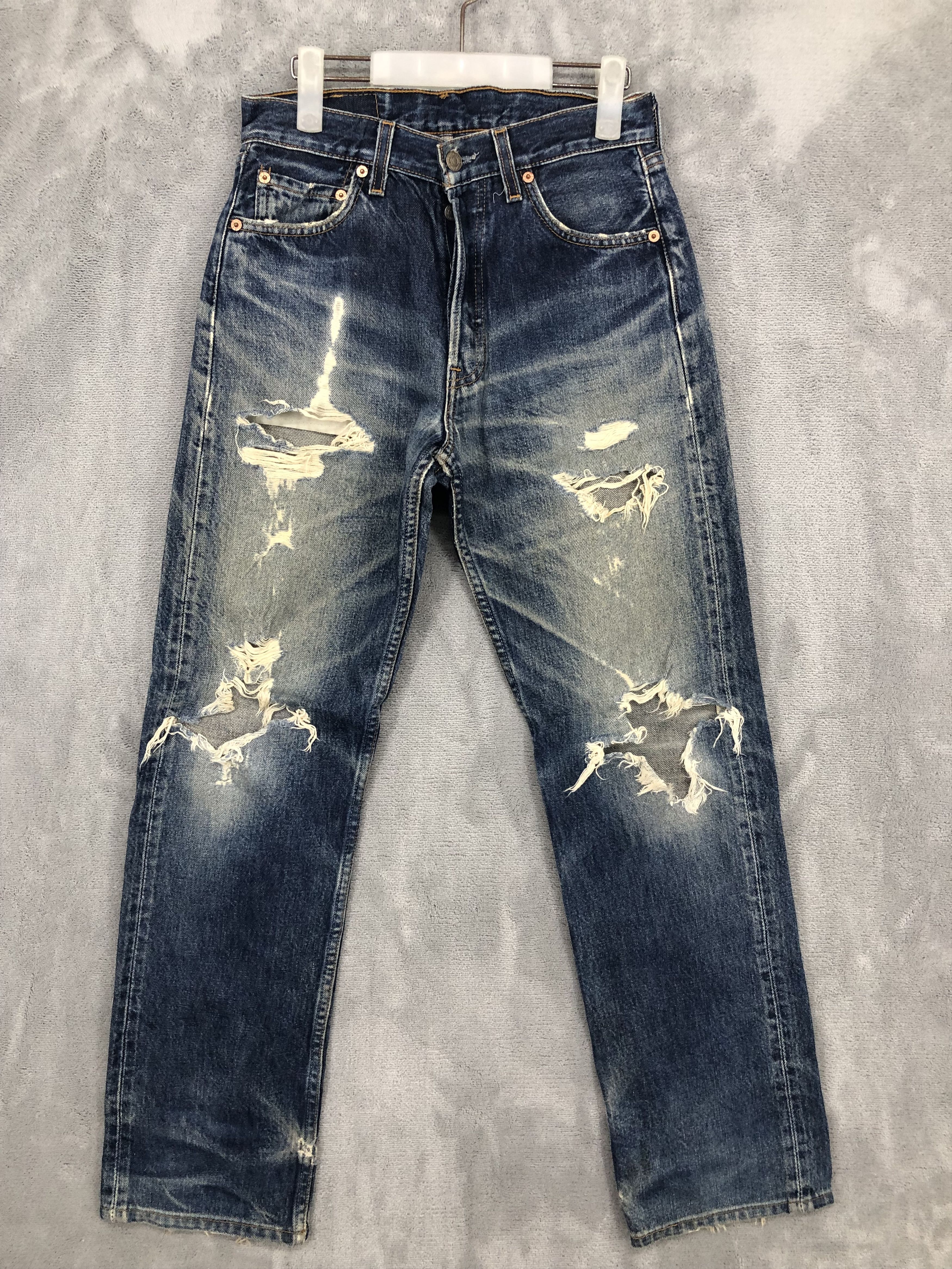image of Vintage Levi's 501 Distressed Denim Jeans in Blue, Men's (Size 27)