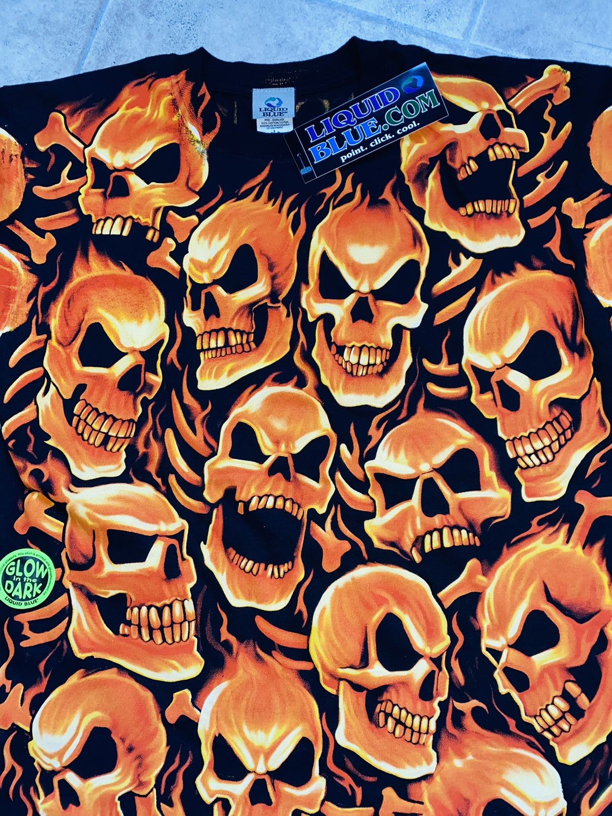 Liquid Blue Flame Skull L 2006 Glow In Dark Size US L / EU 52-54 / 3 - 2 Thumbnail