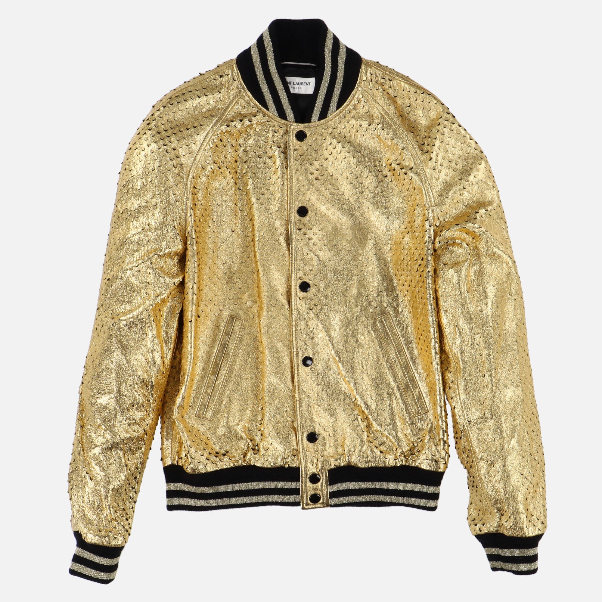 image of Saint Laurent Paris Gold Perforated Leather Teddy Jacket, Men's (Size XS)