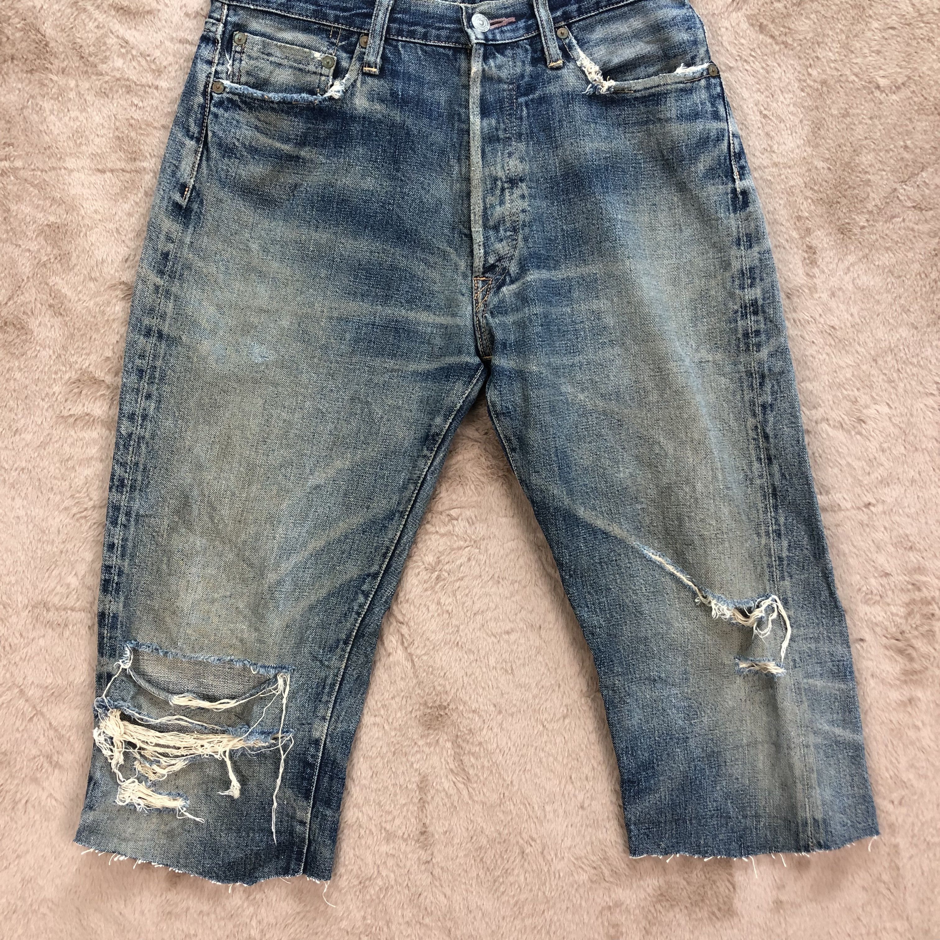 Denime TRASHED🔥 DENIME Selvedge Cutoff Rusty Denim Shorts #5064-22 Size US 30 / EU 46 - 6 Thumbnail