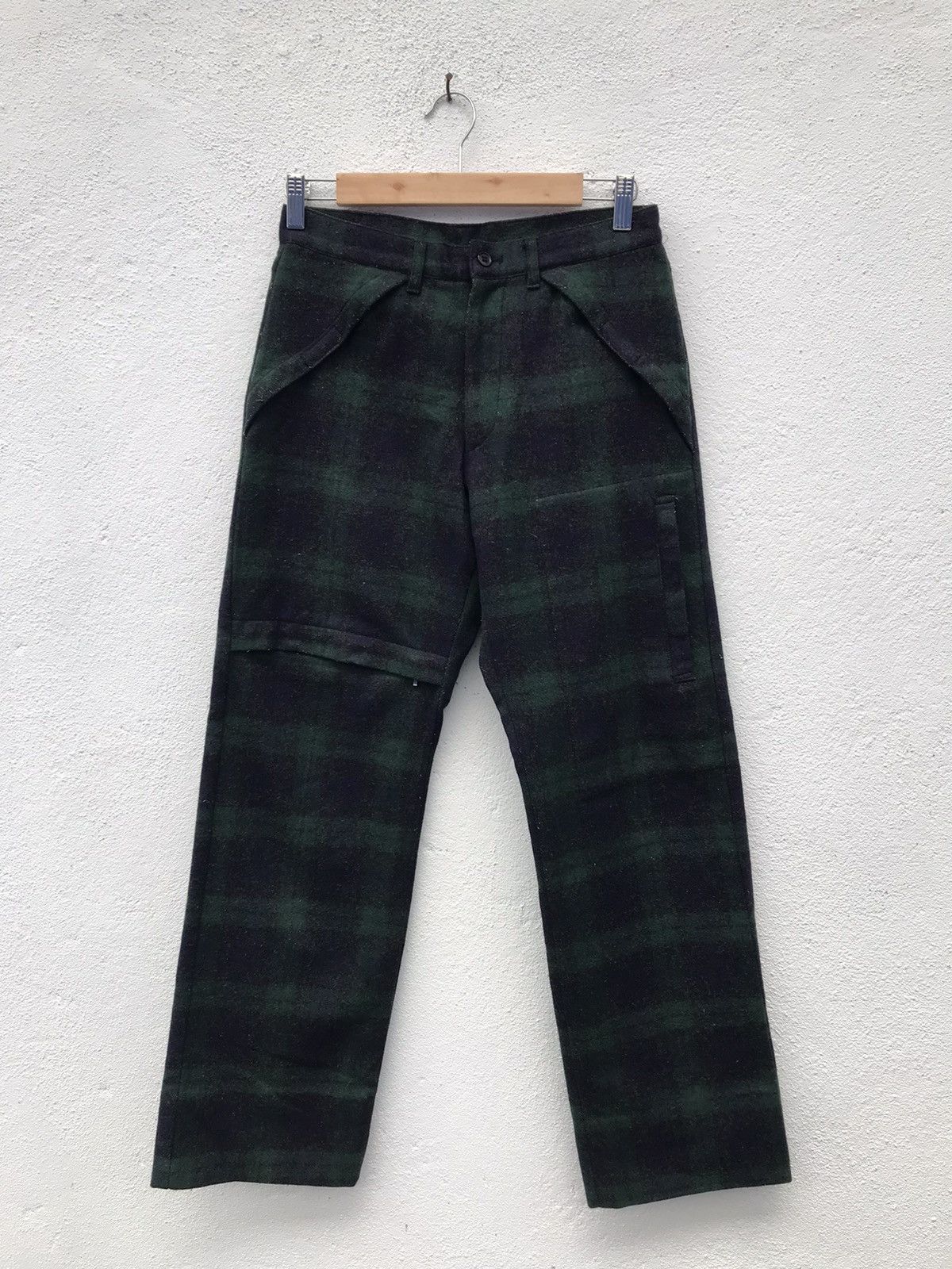 image of Made In Japan Atelier Sab For Men Wool Cargo Pocket Pants in Green/Grey (Size 27)