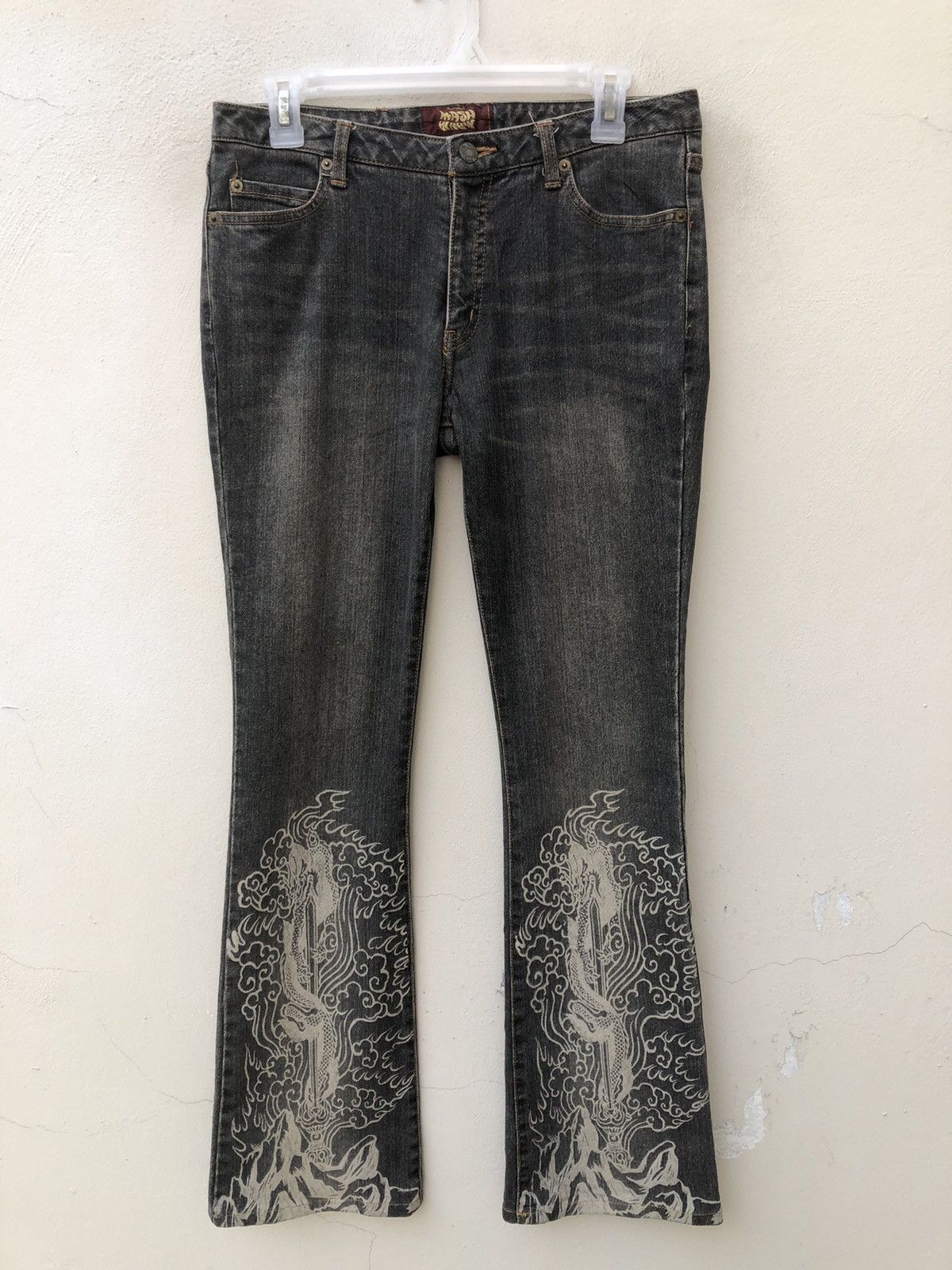 Vintage Vintage Mash Mania Japan Dragon Paint Denim Flare Jeans Size US 29 - 3 Thumbnail