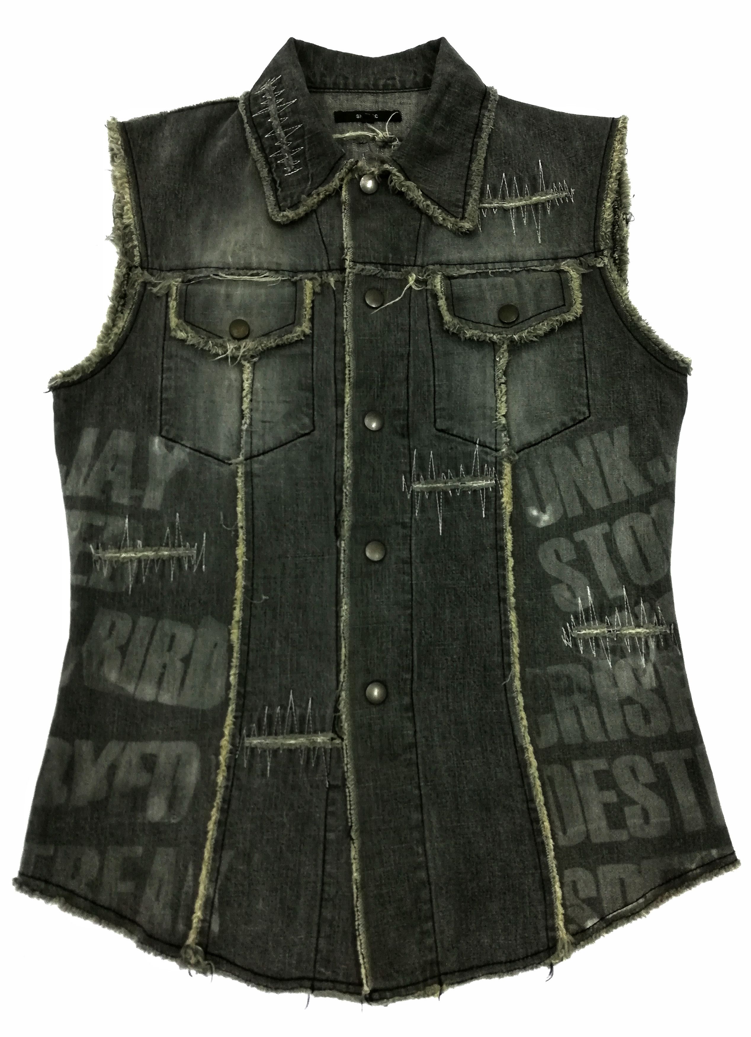 image of Distressed Denim x Shellac Denim Vest Design Iconic Style Undercover Vest in Faded Black (Size Smal