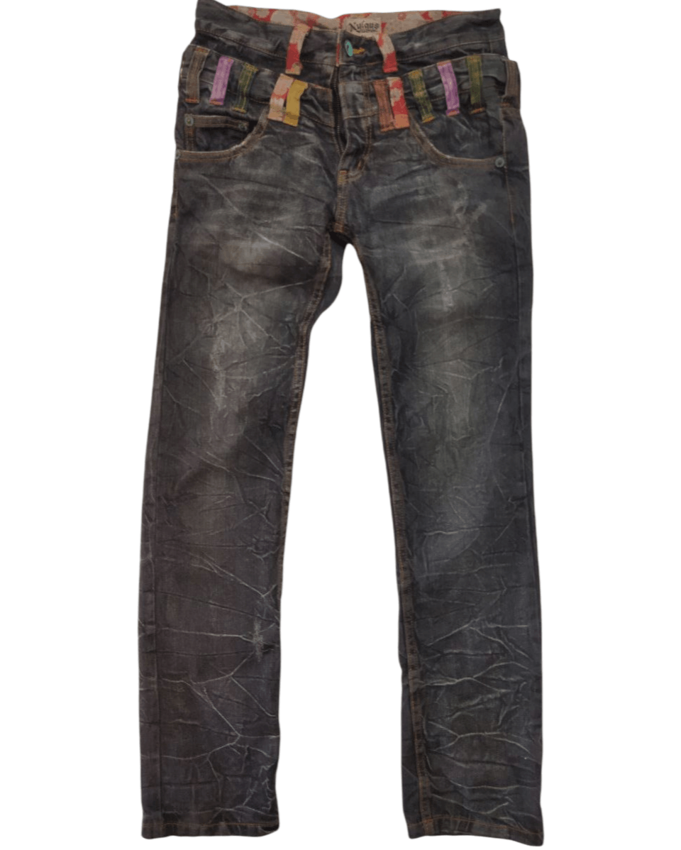 image of Distressed Denim japanese Nylaus Clothing Double Waist Jeans in Black Distressed, Men's (Size 31)