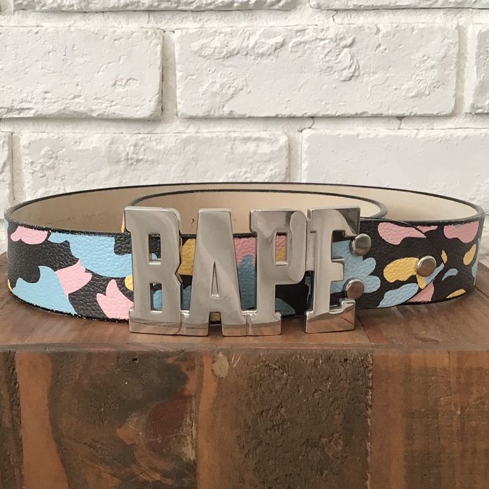 Bape BAPE cotton candy camo leather belt New multi camo ape NIGO | Grailed