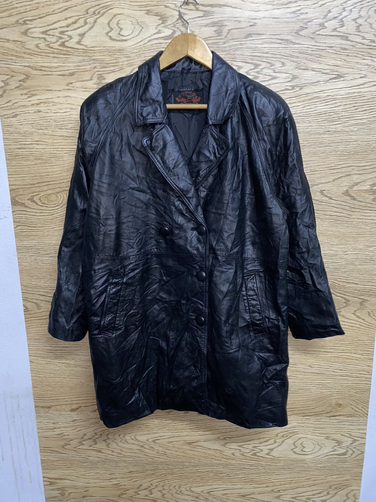 image of Vintage Elite Cowhide Double Breast Coat in Black, Men's (Size Small)