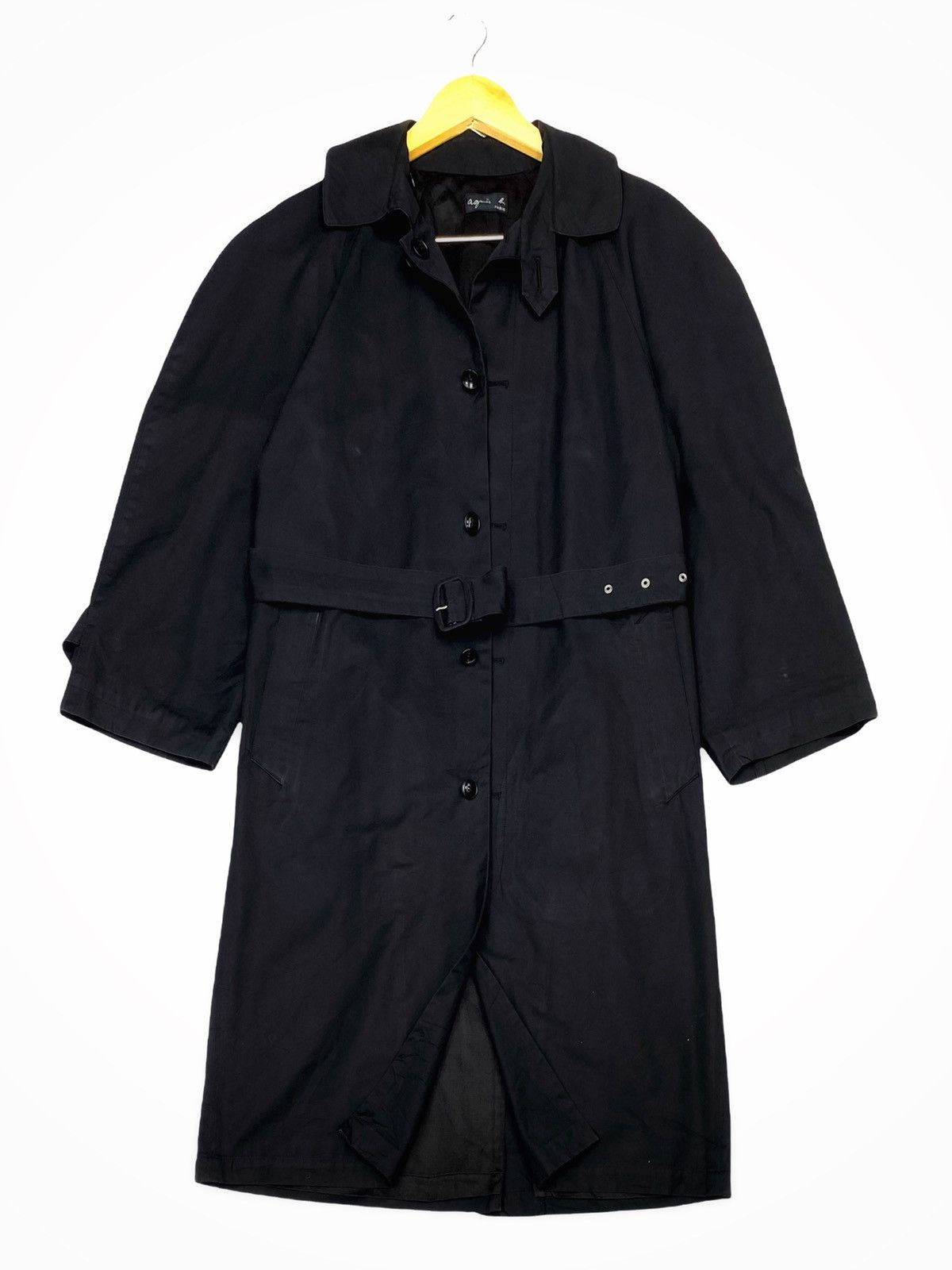 image of Agnes B Paris Overcoat Jacket With Belt Made In Japan in Black, Men's (Size Medium)