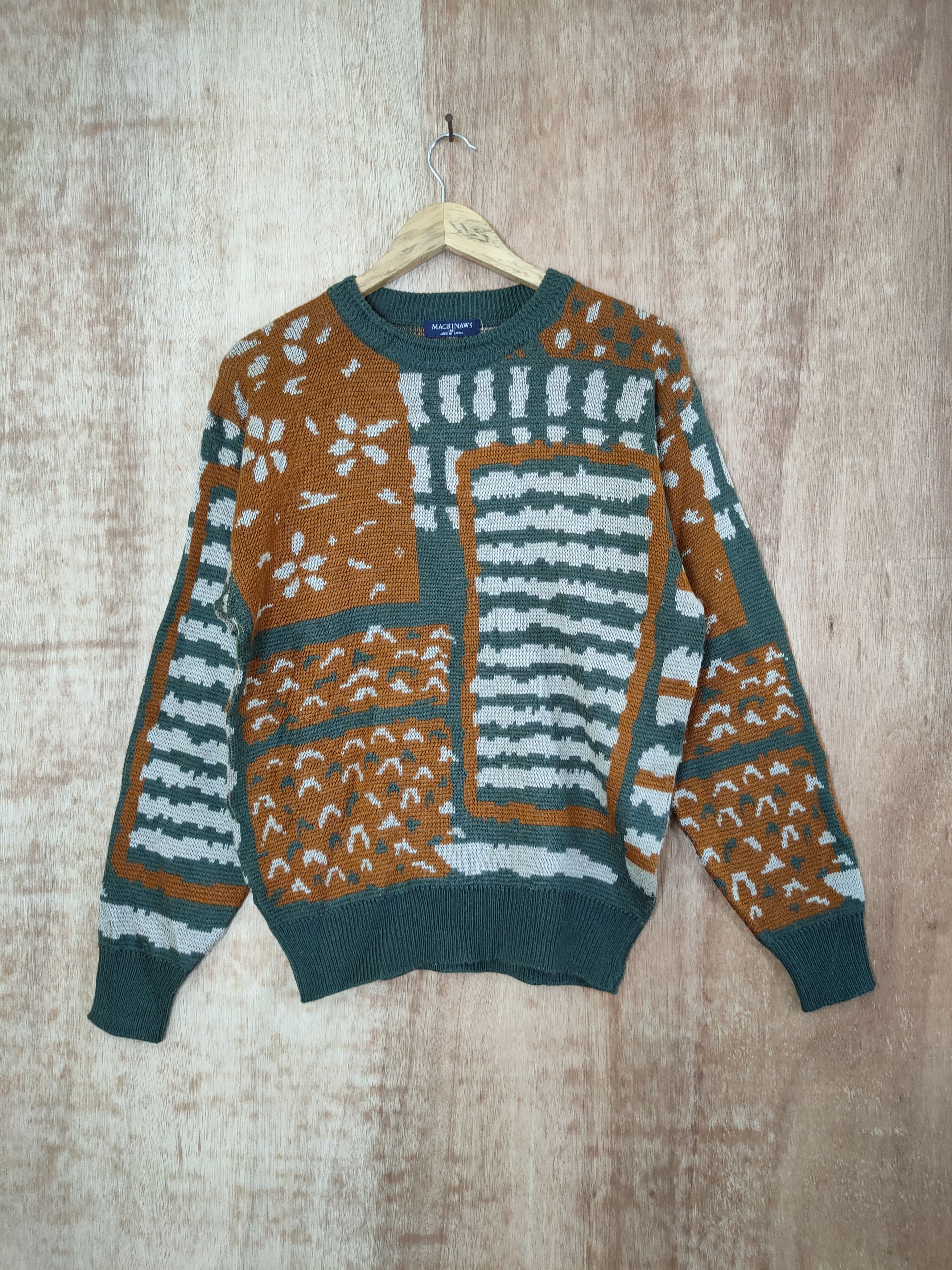 image of Coloured Cable Knit Sweater x Vintage Mackinaws Art Mix Color Knitwear Sweatshirt Japan 46-388 (Siz