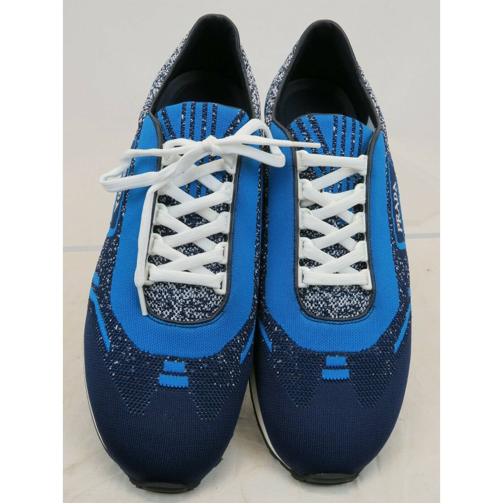 Prada 2EG272 BLUE FABRIC TRAINERS KNIT LOGO LACE UP SNEAKERS 10.5 Size US 11.5 / EU 44-45 - 8 Thumbnail