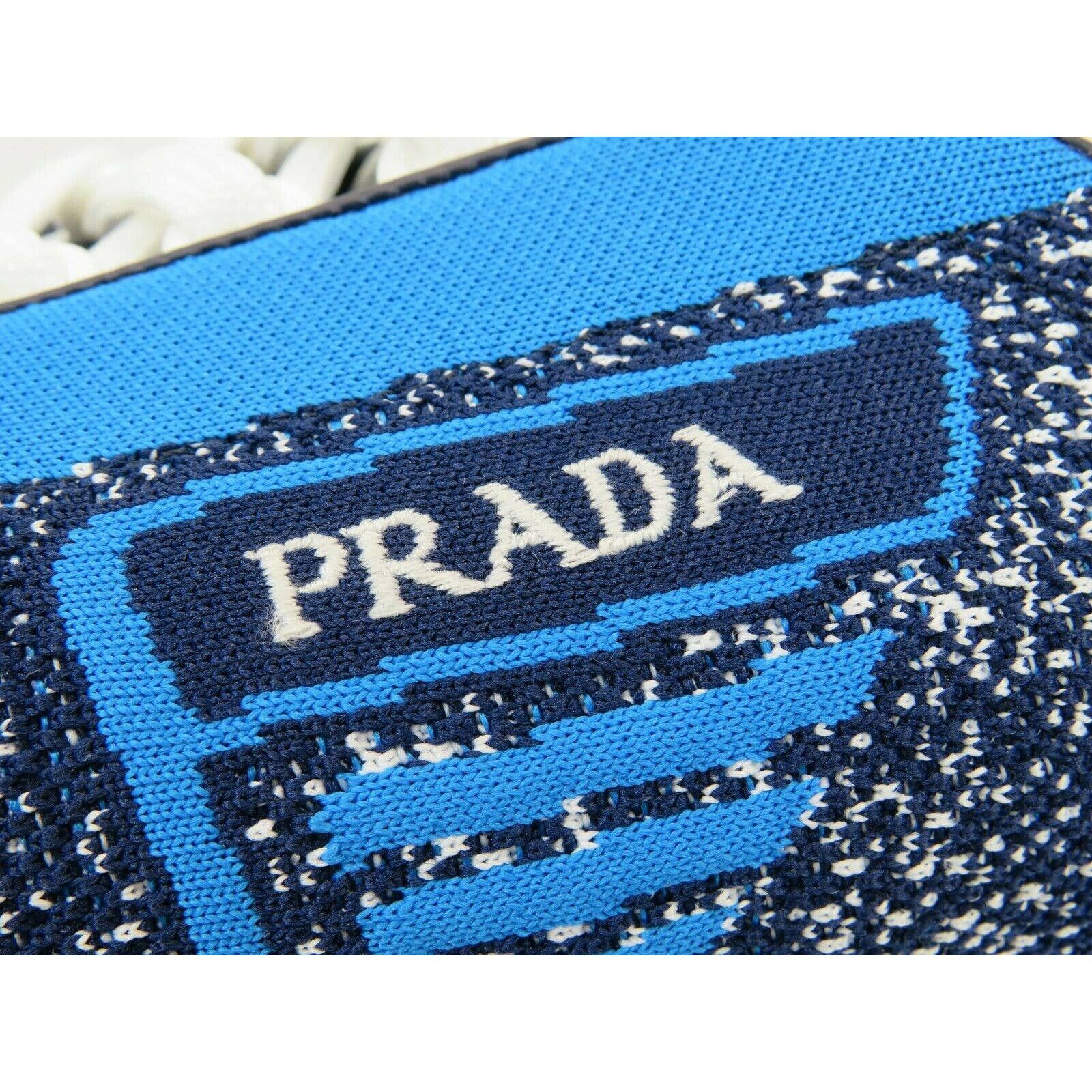 Prada 2EG272 BLUE FABRIC TRAINERS KNIT LOGO LACE UP SNEAKERS 10.5 Size US 11.5 / EU 44-45 - 10 Thumbnail
