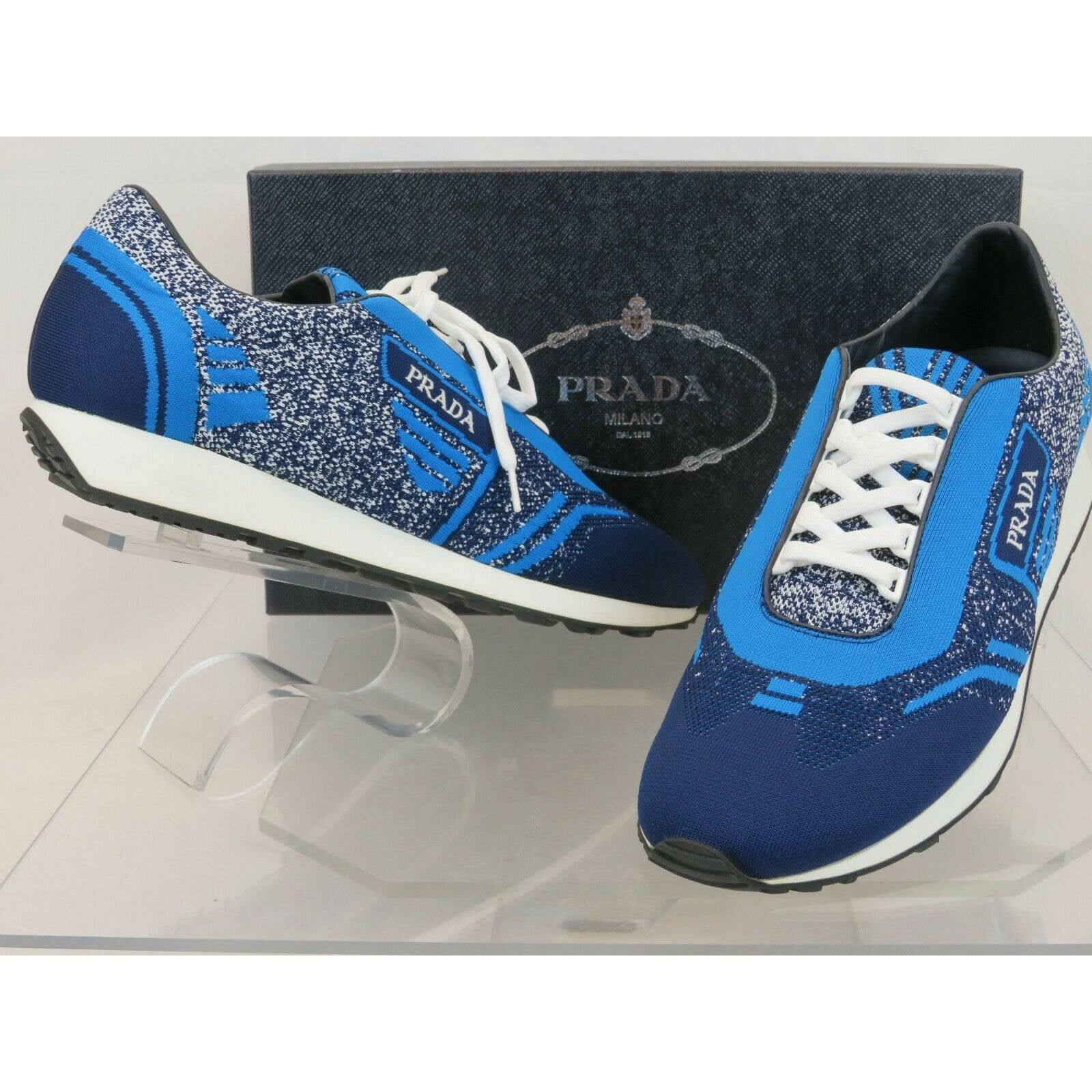 Prada 2EG272 BLUE FABRIC TRAINERS KNIT LOGO LACE UP SNEAKERS 10.5 Size US 11.5 / EU 44-45 - 1 Thumbnail