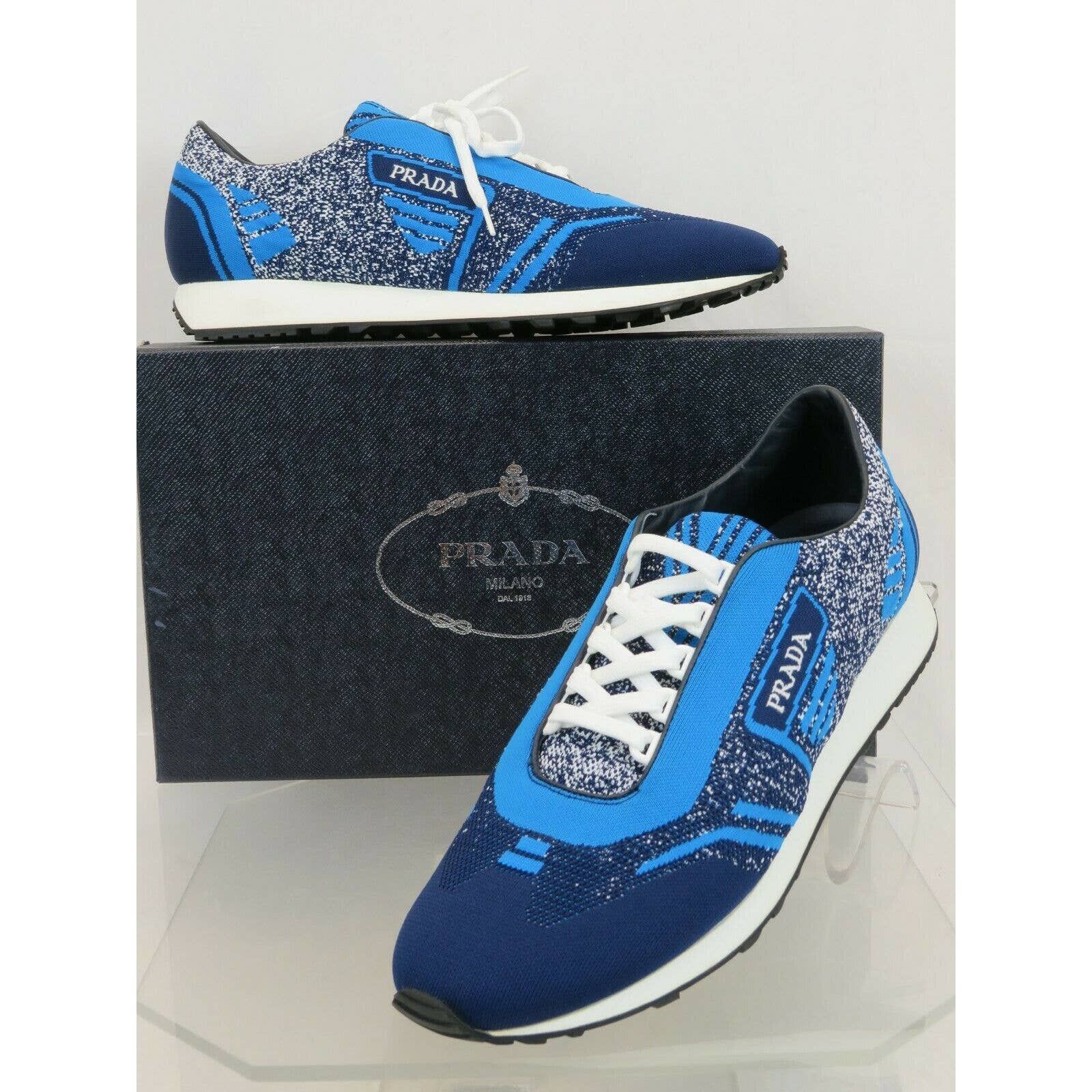 Prada 2EG272 BLUE FABRIC TRAINERS KNIT LOGO LACE UP SNEAKERS 10.5 Size US 11.5 / EU 44-45 - 2 Thumbnail