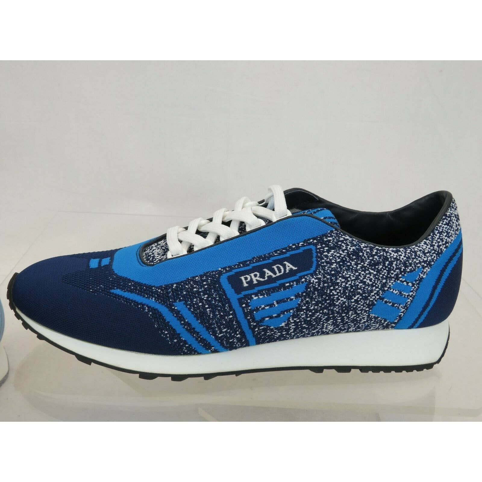 Prada 2EG272 BLUE FABRIC TRAINERS KNIT LOGO LACE UP SNEAKERS 10.5 Size US 11.5 / EU 44-45 - 6 Thumbnail