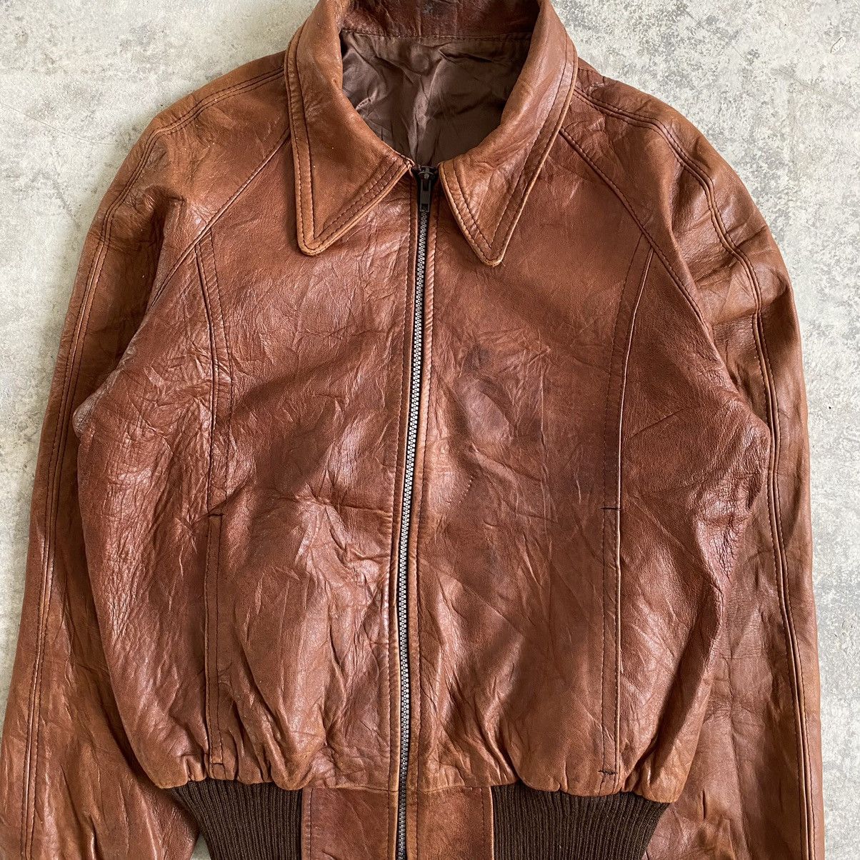 Leather Vintage 80's Edward V Patina Leather Bomber Jacket Size US S / EU 44-46 / 1 - 5 Thumbnail