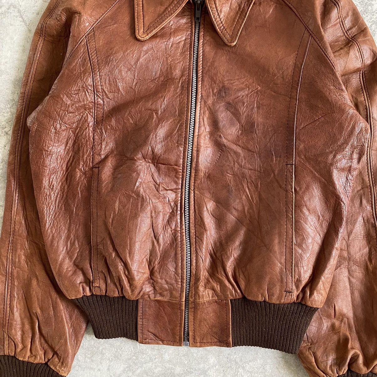 Leather Vintage 80's Edward V Patina Leather Bomber Jacket Size US S / EU 44-46 / 1 - 4 Thumbnail
