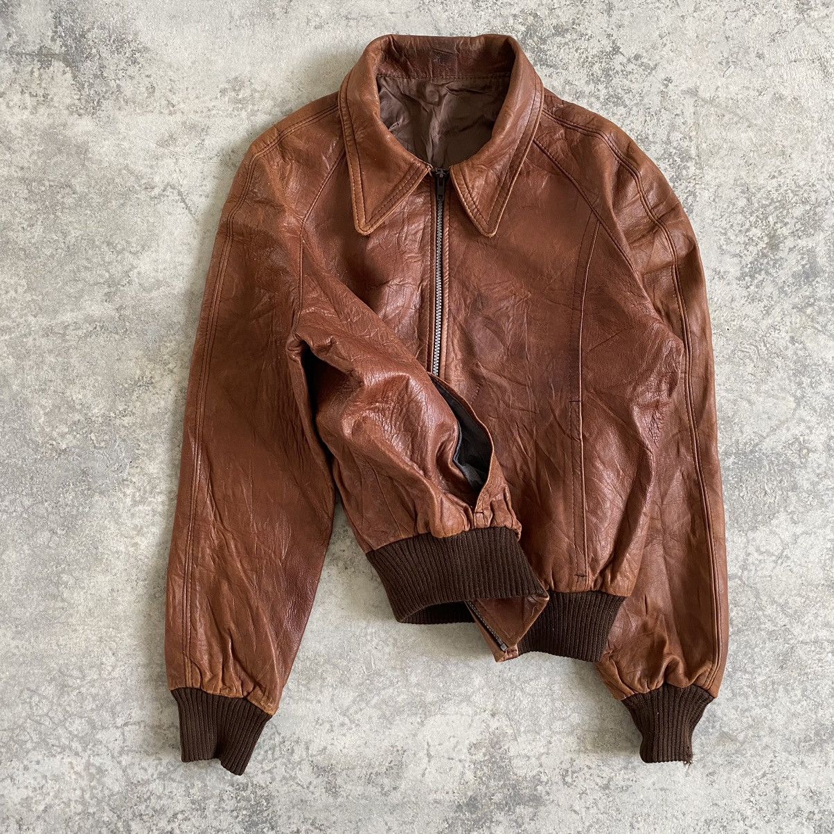 Leather Vintage 80's Edward V Patina Leather Bomber Jacket Size US S / EU 44-46 / 1 - 2 Thumbnail