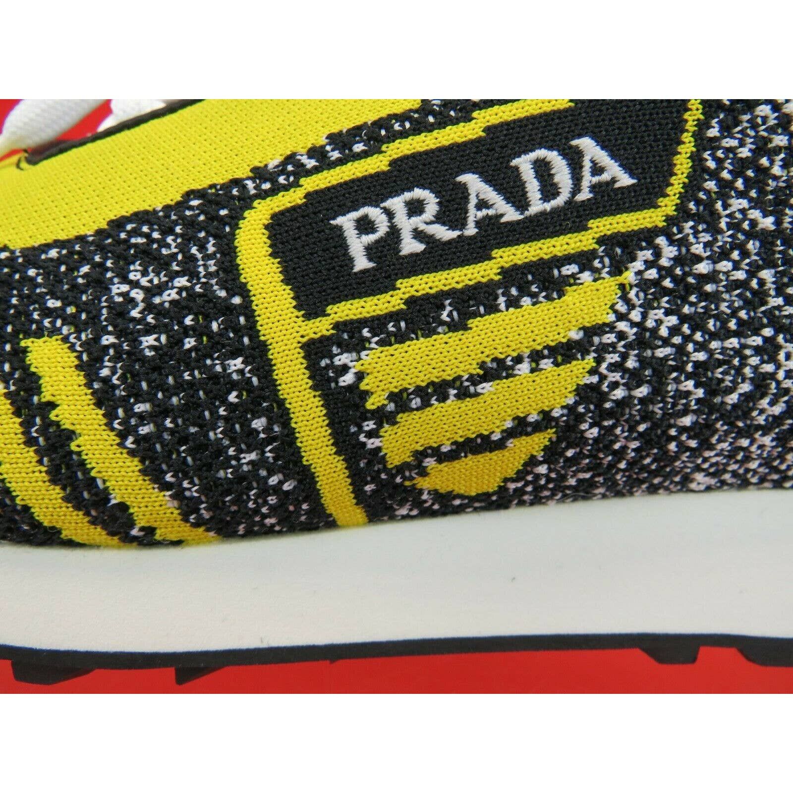 Prada 2EG272 YELLOW BLACK FABRIC TRAINERS KNIT LOGO SNEAKERS 9 Size US 10 / EU 43 - 7 Thumbnail