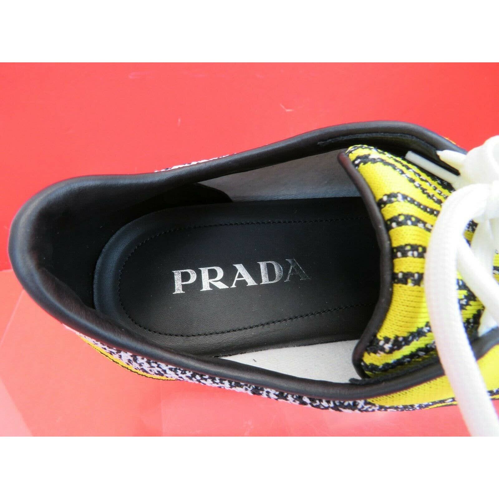 Prada 2EG272 YELLOW BLACK FABRIC TRAINERS KNIT LOGO SNEAKERS 9 Size US 10 / EU 43 - 8 Thumbnail