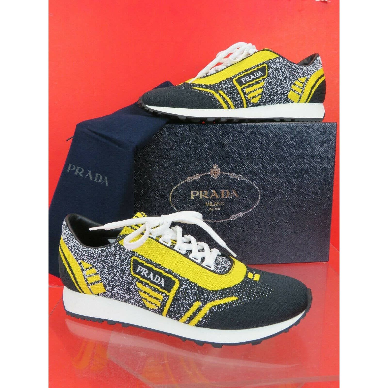 Prada 2EG272 YELLOW BLACK FABRIC TRAINERS KNIT LOGO SNEAKERS 10.5 Size US 11.5 / EU 44-45 - 1 Thumbnail