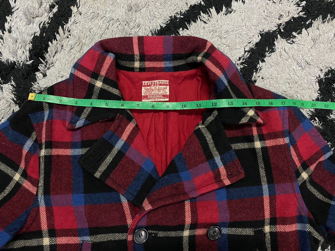 Levi's 🔥Rare🔥LEVIS Checker Wool Peacoat Classic Design Jacket Size US M / EU 48-50 / 2 - 5 Thumbnail