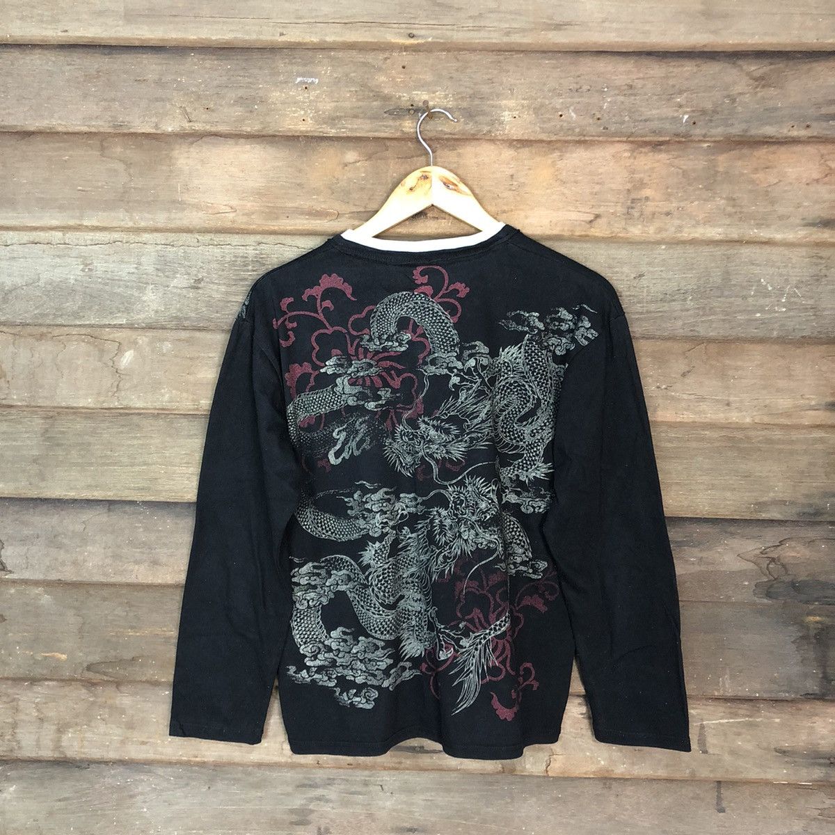 image of Kimono Japan Dragon Dragon Japan Black Long Sleeve Shirt 3509, Men's (Size Medium)