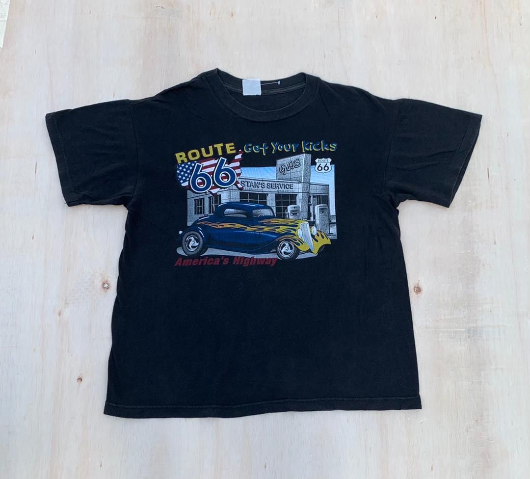 image of Racing x Vintage Tee Route 66 ( A 17 ) in Black, Men's (Size Large)