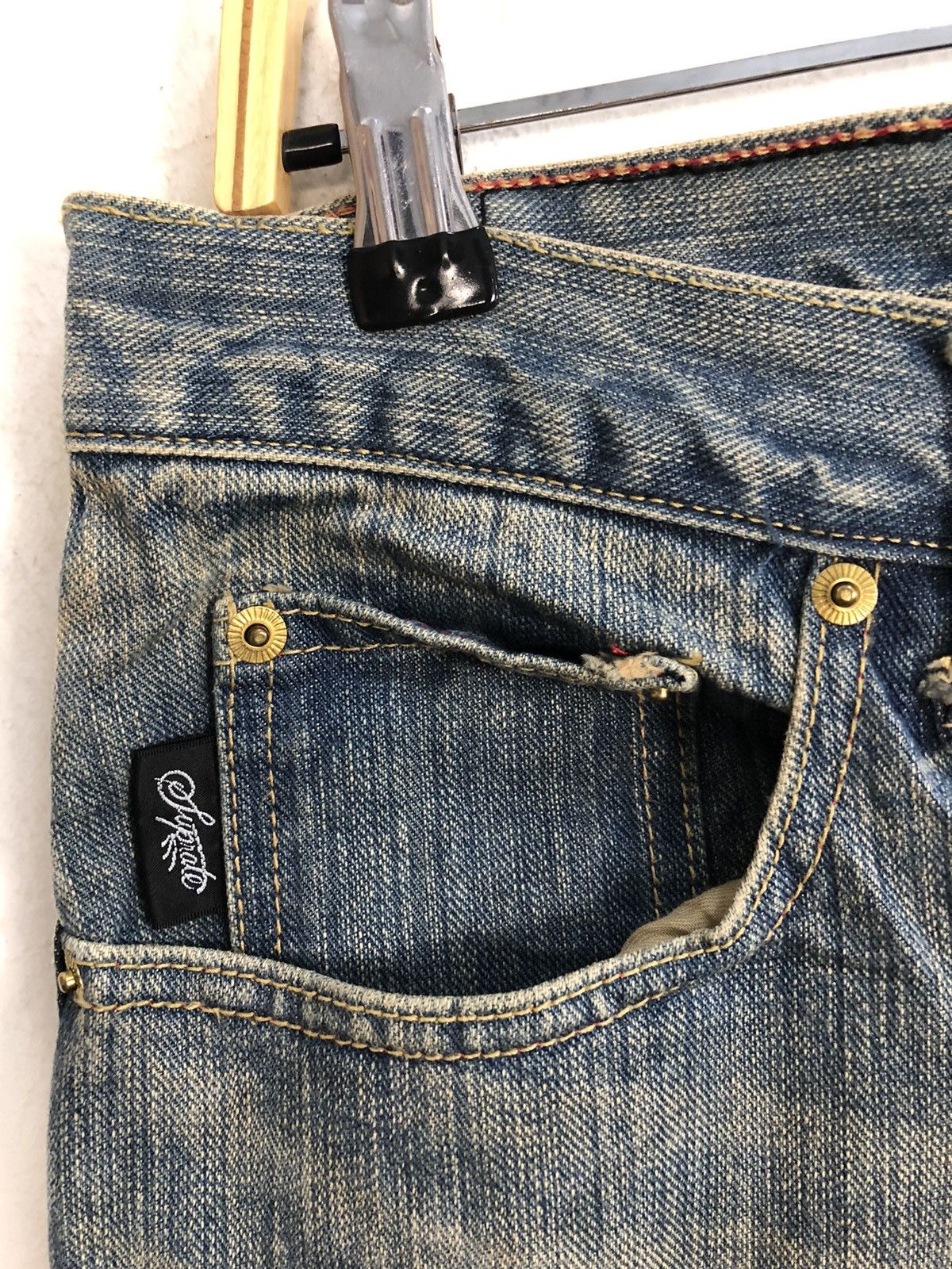 Japanese Brand × Vintage 90s Japanese Brand Suprate Gold Embroidery Logo Pocket Jeans Size US 34 / EU 50 - 8 Thumbnail