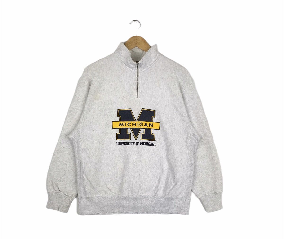 Vintage Vintage 90s University of Michigan Half Zipper Sweatshirt Size US L / EU 52-54 / 3 - 1 Thumbnail