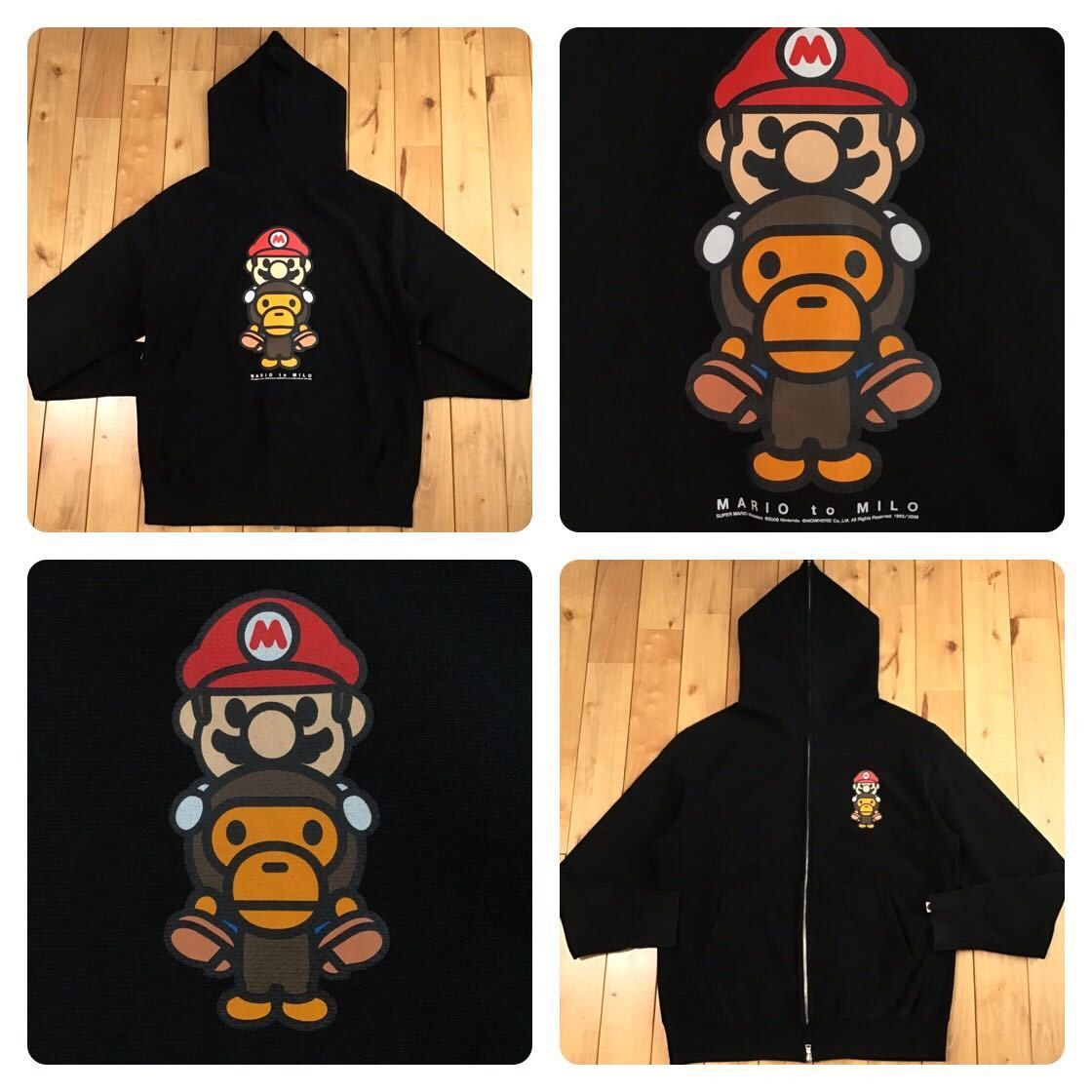 image of Bape × Nintendo Mario Milo Full Zip Hoodie A Bathing Ape in Black, Men's (Size Medium)