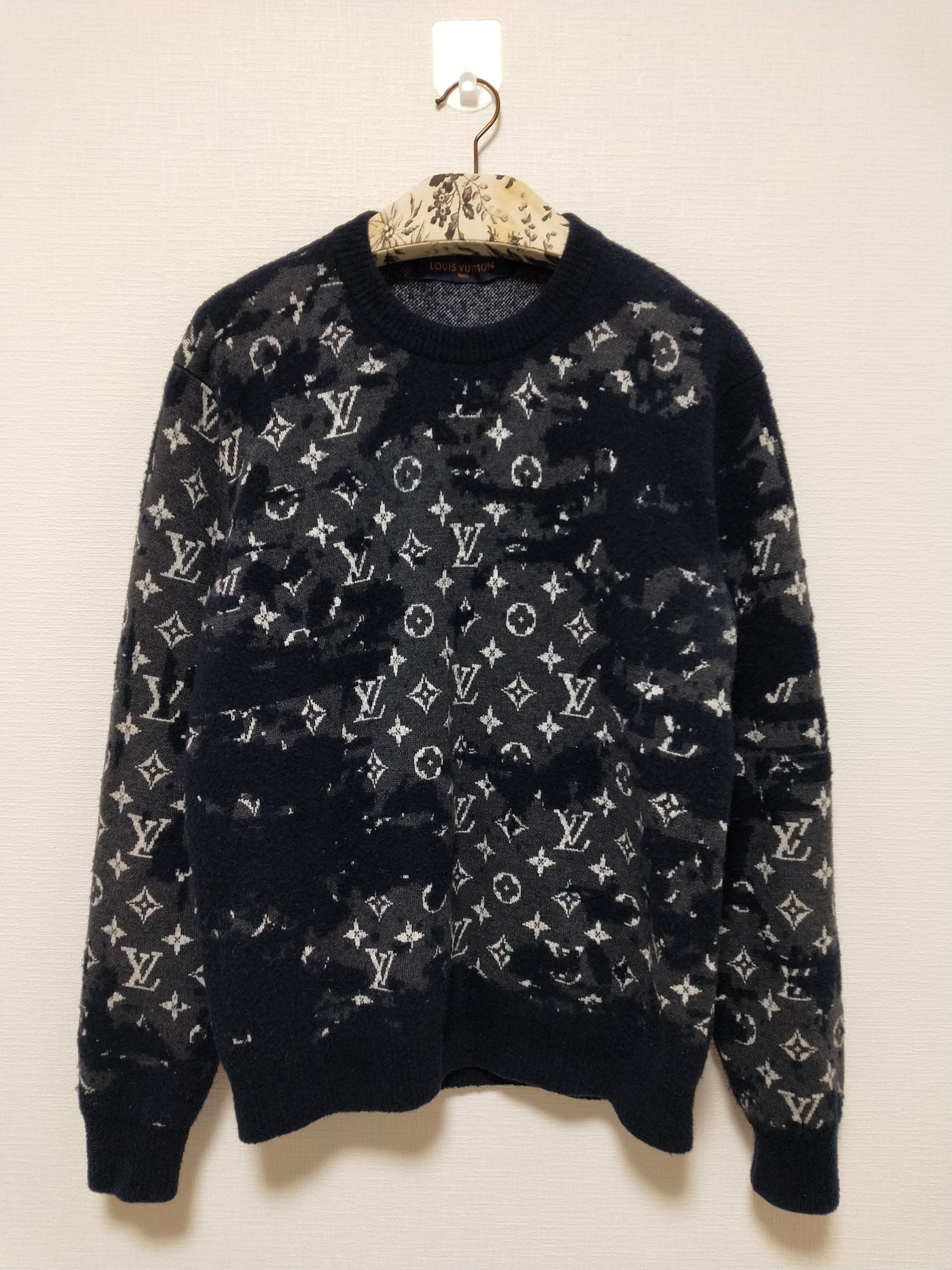 Louis Vuitton Distressed Flock Monogram Logo Sweater | Grailed