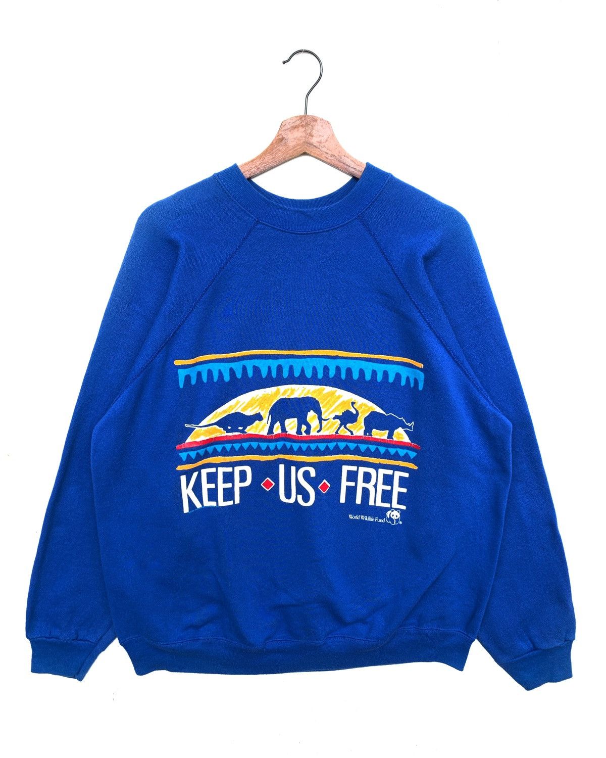 image of Hanes x Vintage 80's Wwf Keep Us Free Sweatshirt/size XL in Blue, Men's
