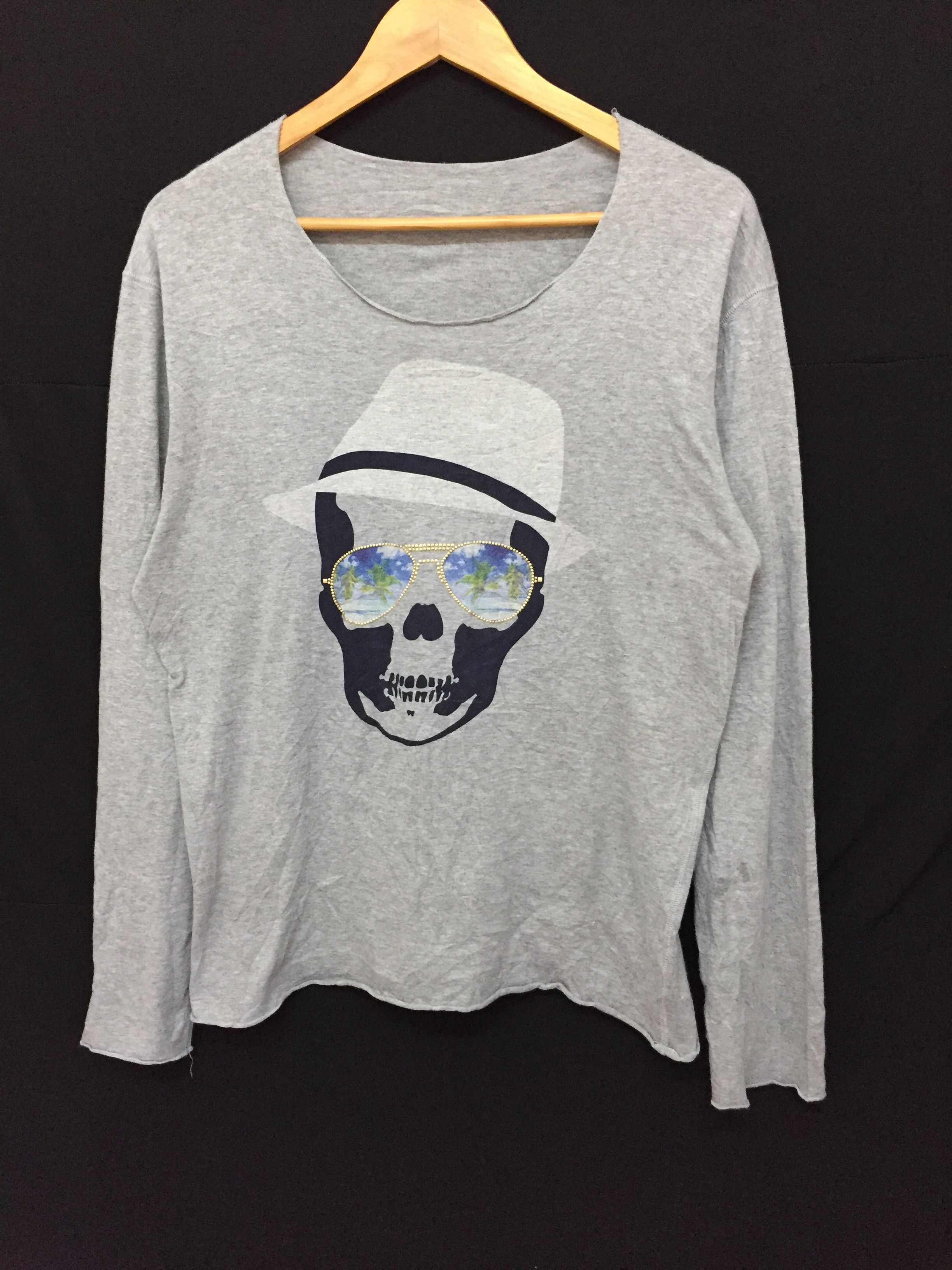 image of Lucien Pellat Finet Ss17 New York Skull Glasses Beach Long Sleeve in Grey, Men's (Size Large)