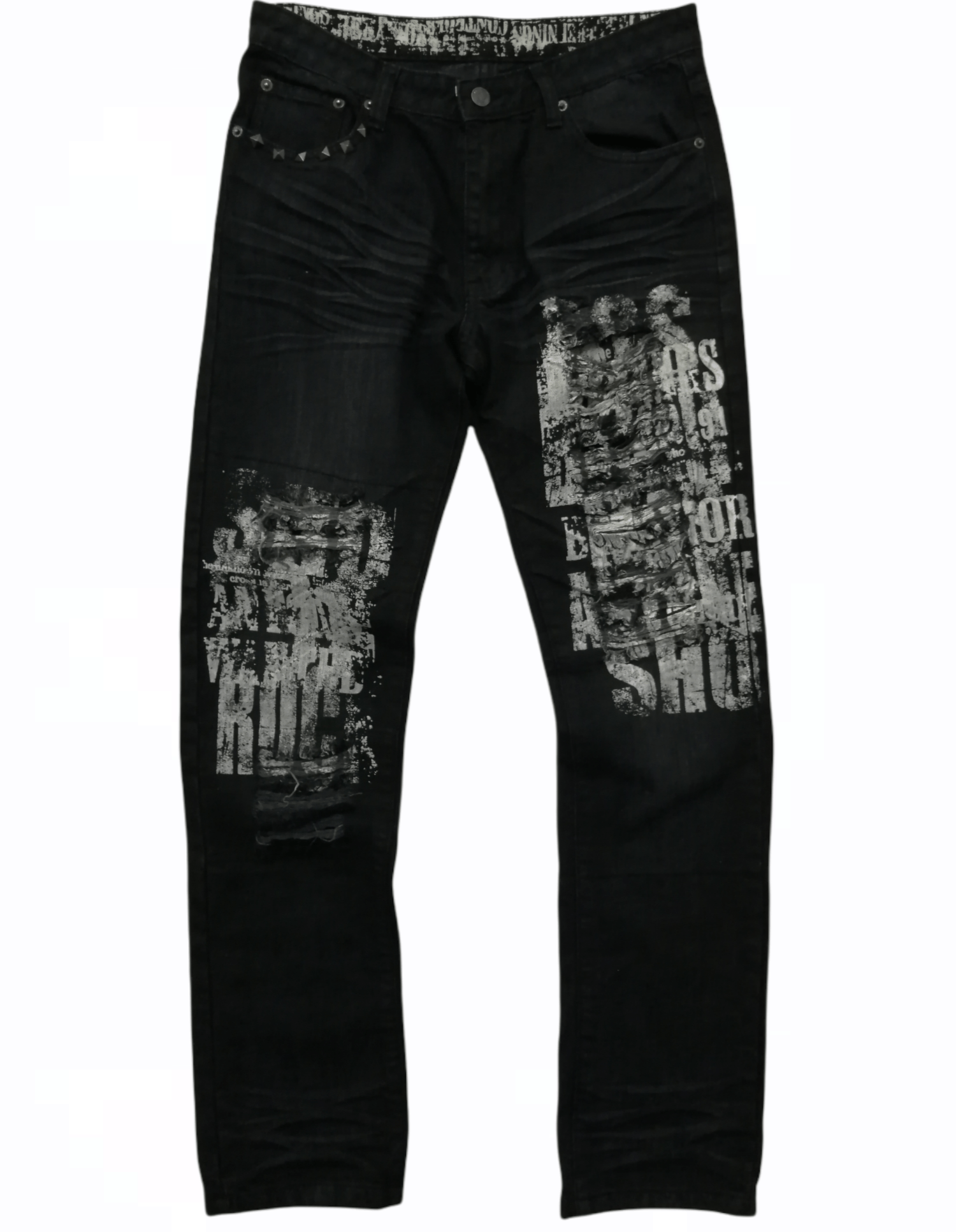 image of Beauty Beast x Seditionaries Bernings Sho Painted Punk Style Distressed Jeans in Black (Size 32)