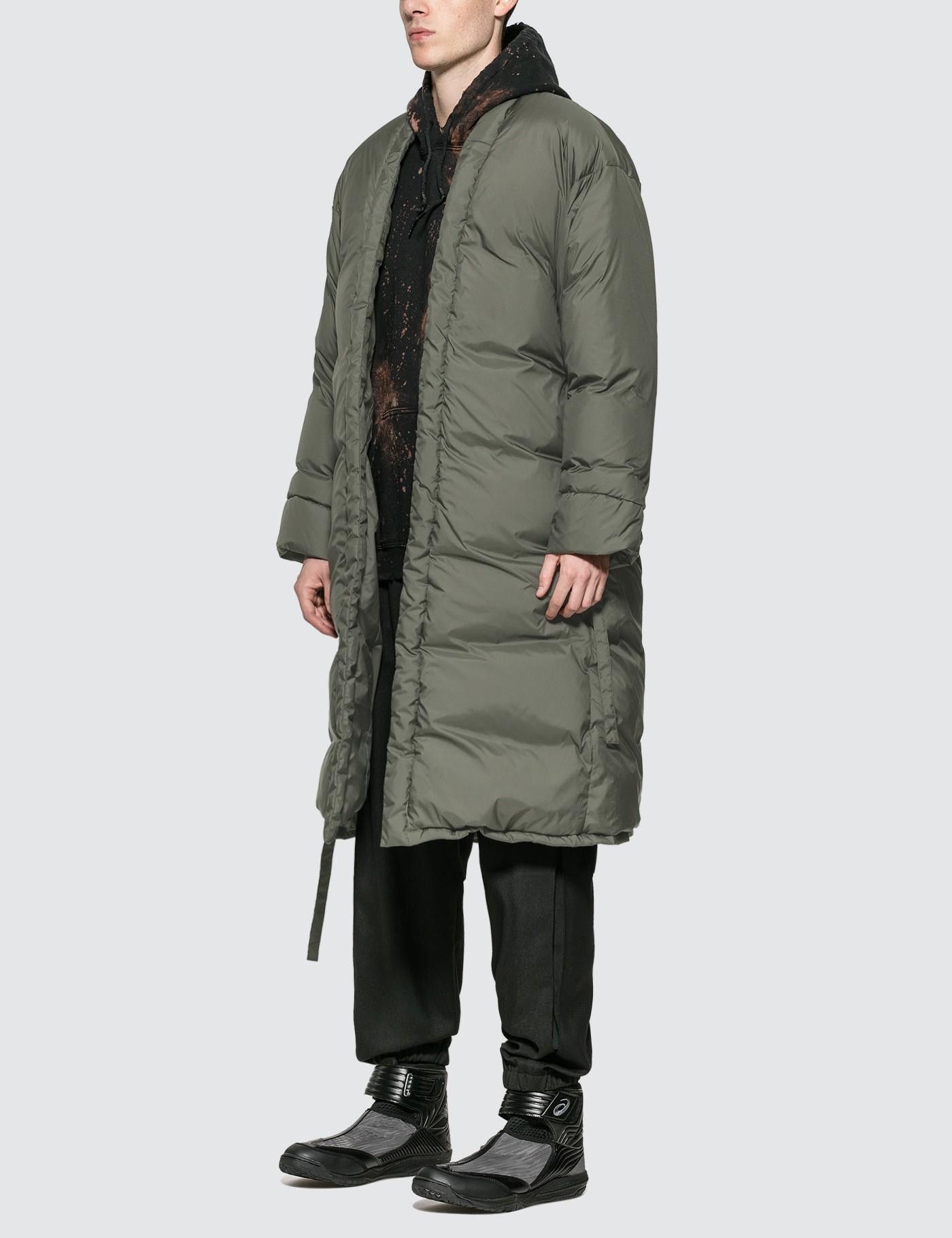 image of Sasquatchfabrix Long Down Haori Olive Down Puffer Coat, Men's (Size Medium)