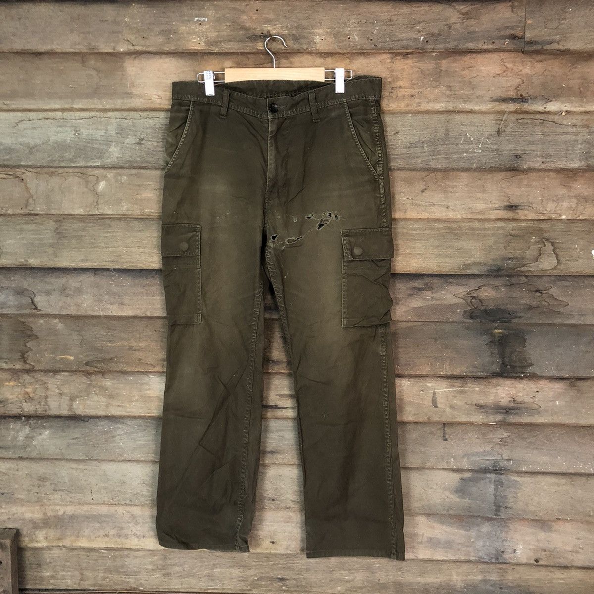 image of Distressed Denim x Journal Standard Dark Brown Distressed Cargo Pants 7066, Men's (Size 32)