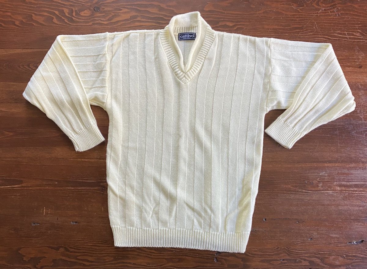 Vintage Vintage 70’s Cattivo Cream Knit Sweater Size US L / EU 52-54 / 3 - 2 Thumbnail