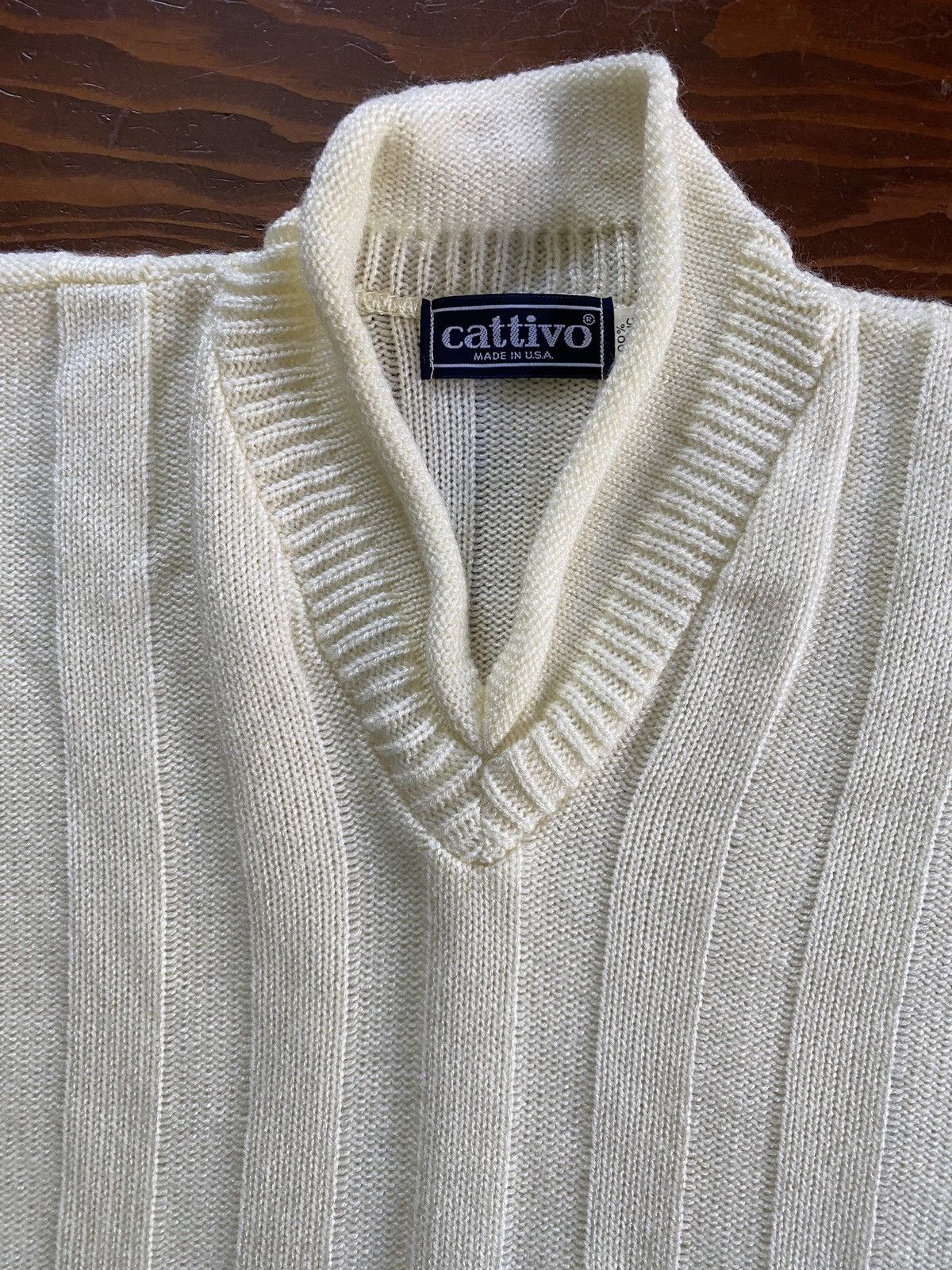 Vintage Vintage 70’s Cattivo Cream Knit Sweater Size US L / EU 52-54 / 3 - 3 Thumbnail