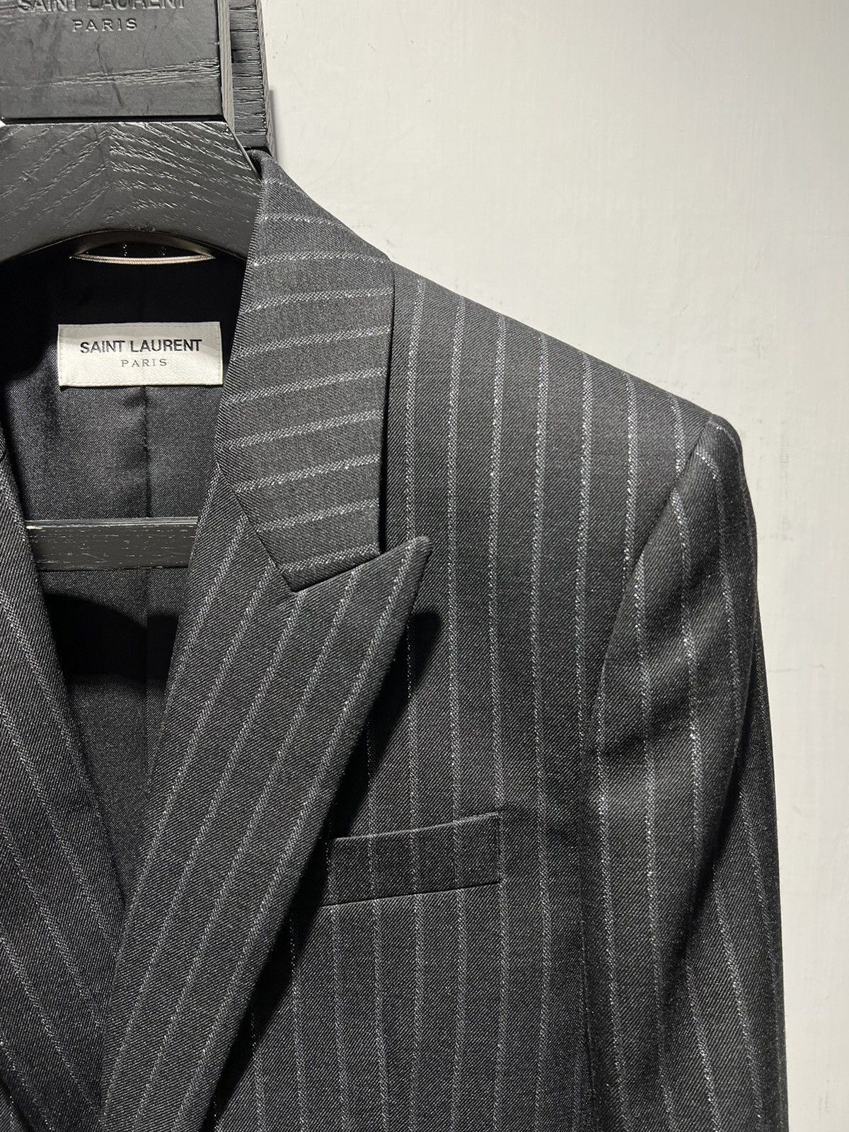 Saint Laurent Paris SS20 Lamé Tennis Striped Peaked Lapel Blazer Sz46 Size 46S - 2 Thumbnail