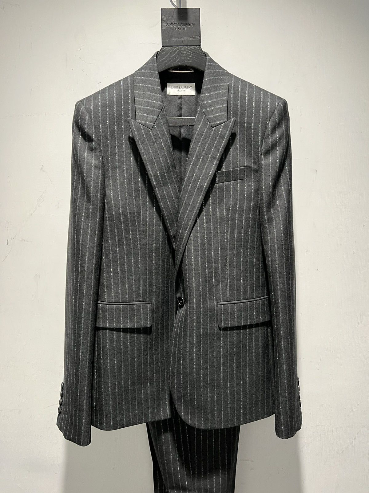 Saint Laurent Paris SS20 Lamé Tennis Striped Peaked Lapel Blazer Sz46 Size 46S - 1 Thumbnail
