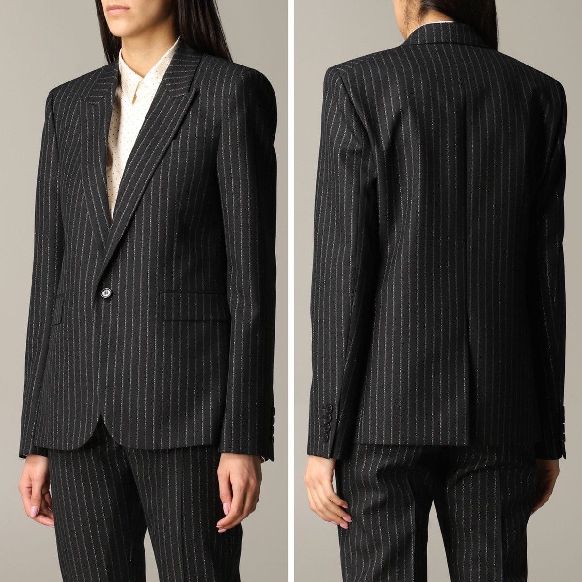 Saint Laurent Paris SS20 Lamé Tennis Striped Peaked Lapel Blazer Sz46 Size 46S - 12 Thumbnail